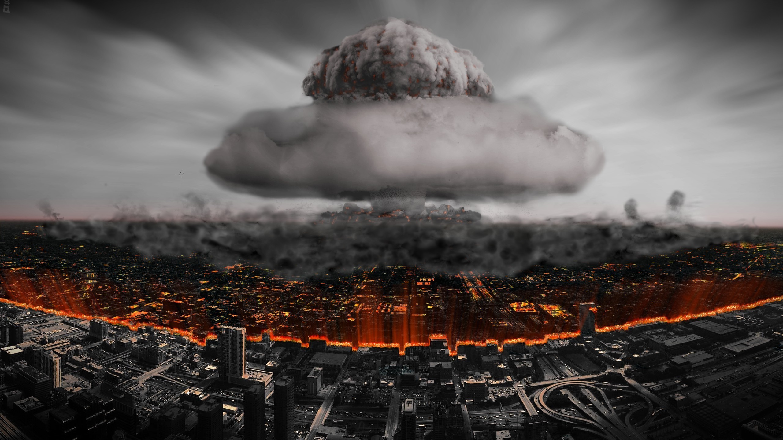 Fungo atomico, Esplosione nucleare, Città, Apocalisse, 2K, sfondo per PC