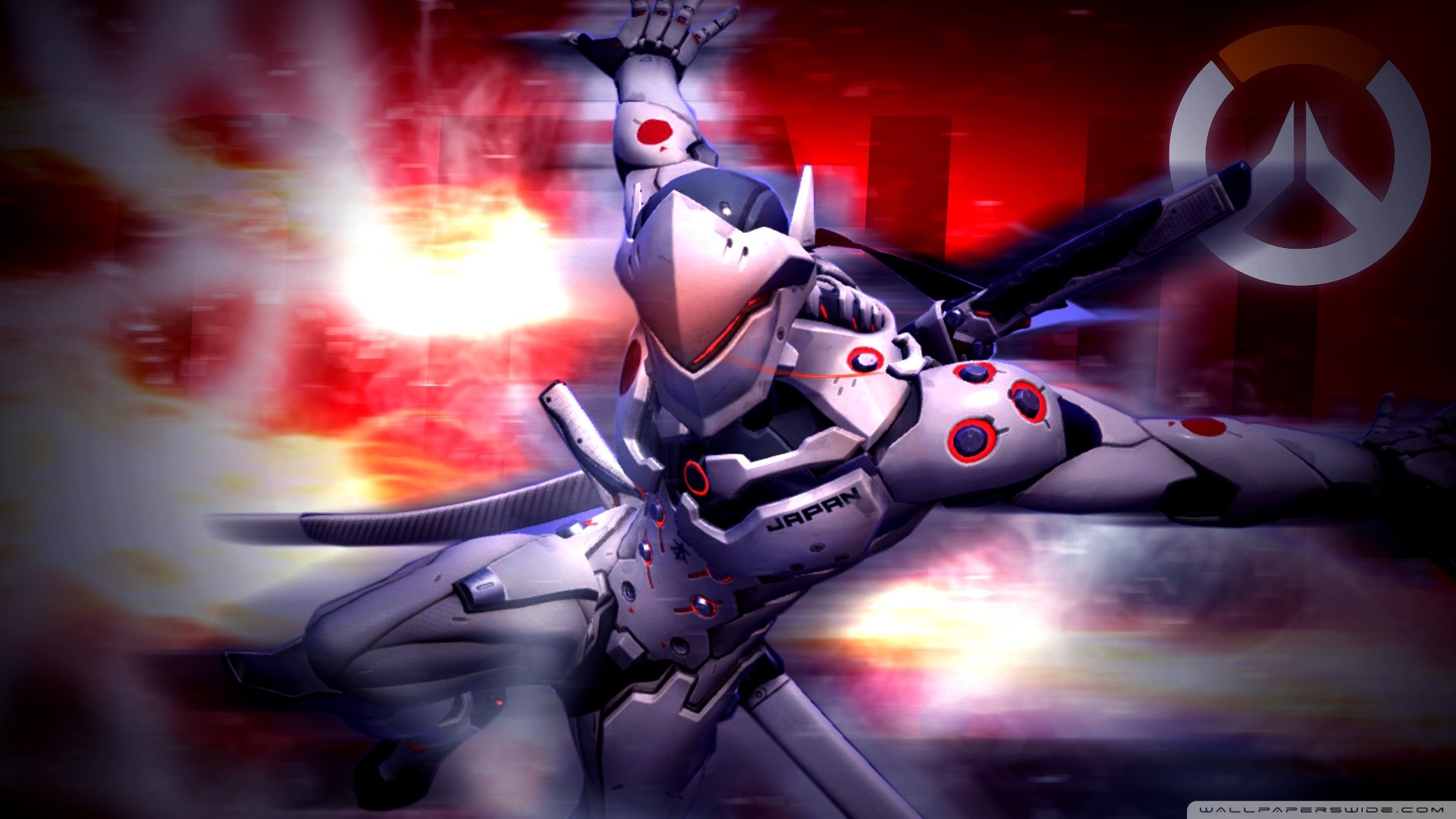 Genji, Overwatch, Logo Overwatch, Rosso, Full HD, sfondo per PC e portatile