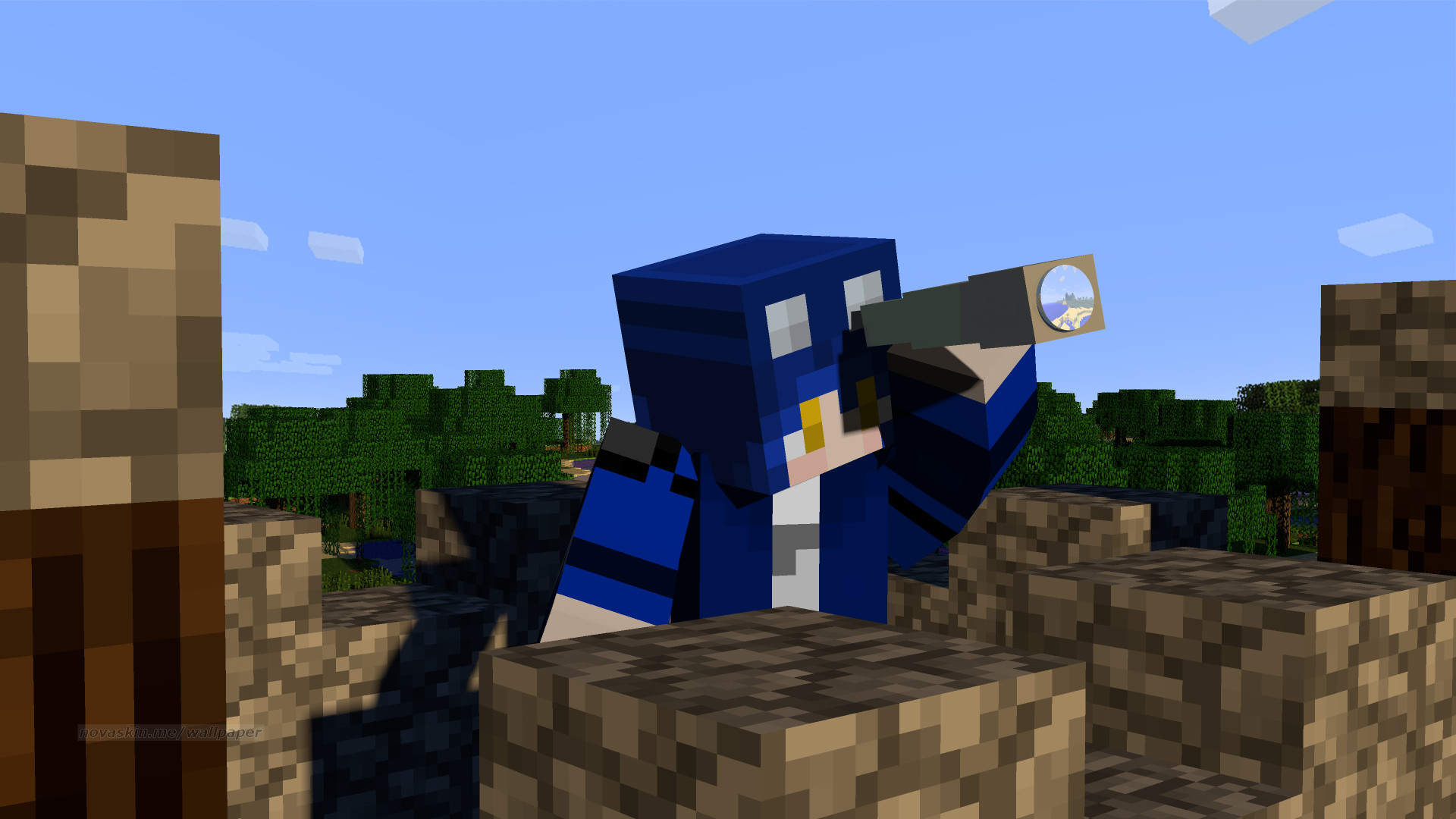 Minecraft, Novaskin, Cannocchiale, Pinguino, 16:9 Full HD, sfondo widescreen