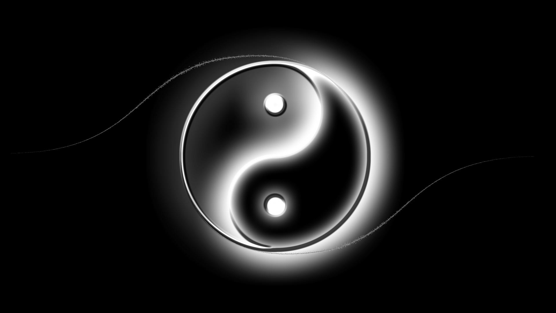 Yin e yang, Bagliore, Sfondo nero, Full HD, wallpaper per PC