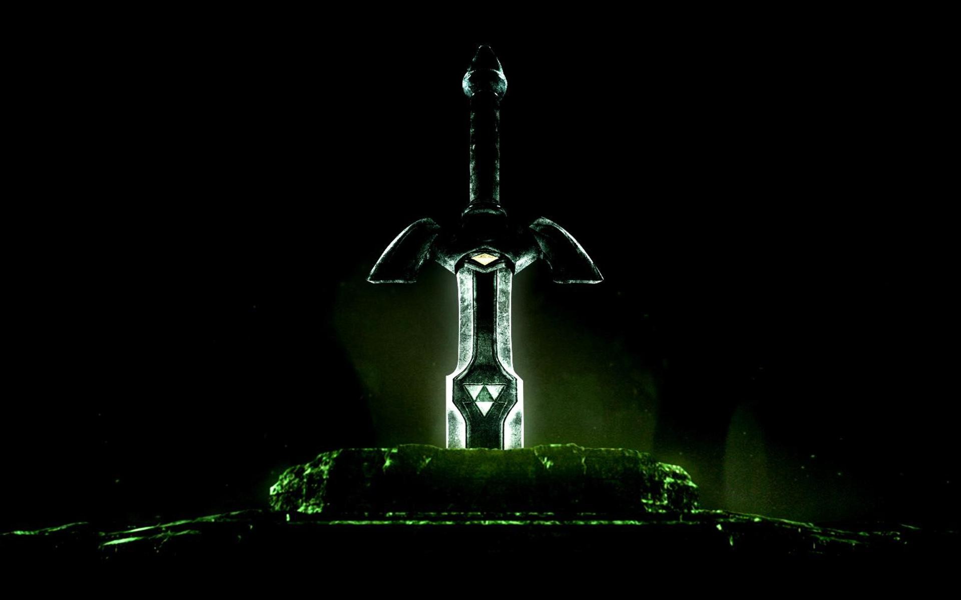 Spada Suprema, Piedistallo, Sfondo nero, Luce verde, Full HD, wallpaper per computer