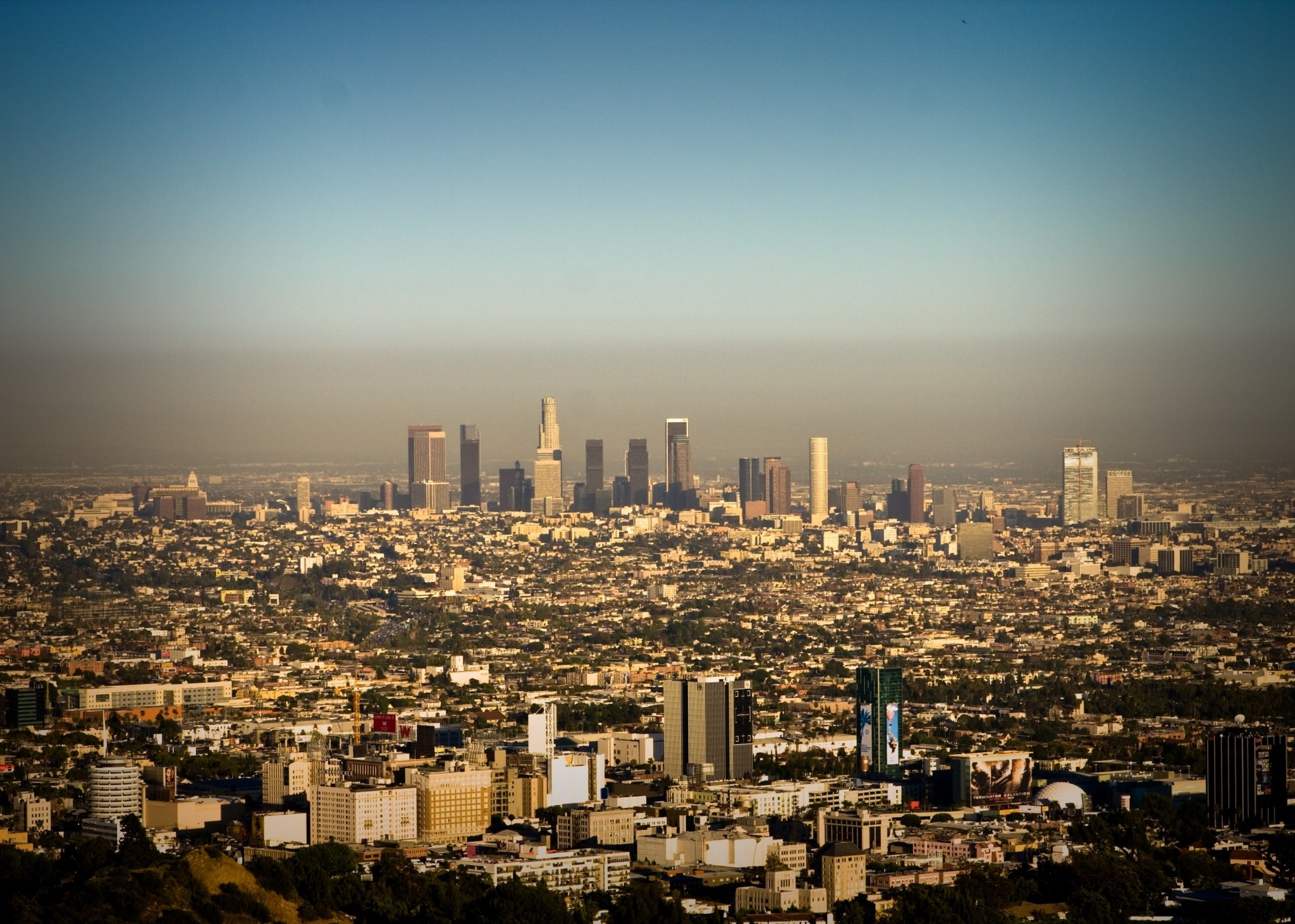 Downtown Los Angeles, Skyline, Foschia, Panorama, Full HD, sfondo per portatile
