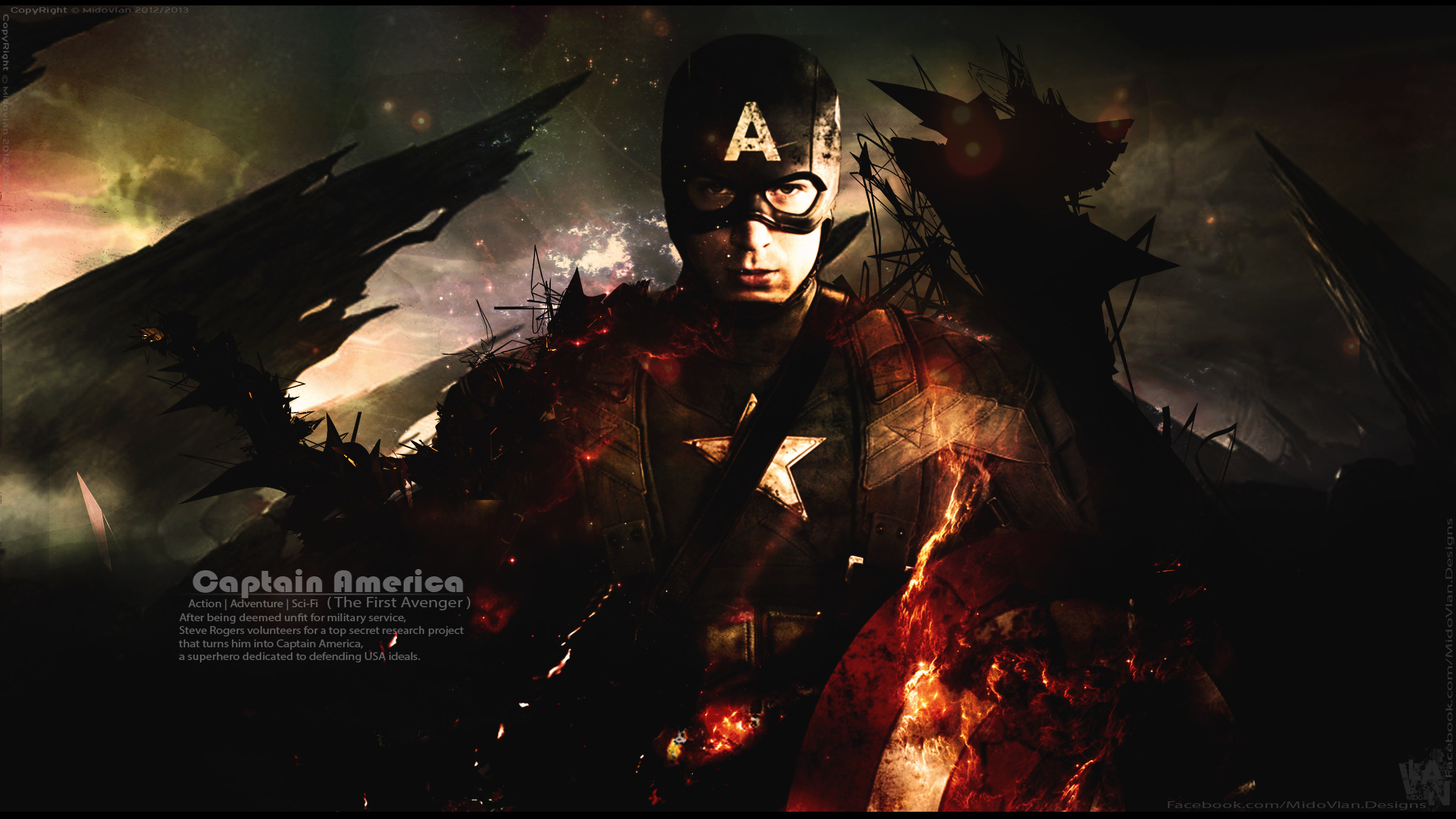 Capitan America, Chris Evans, Fiamme, Fotomontaggio, Full HD, sfondo desktop