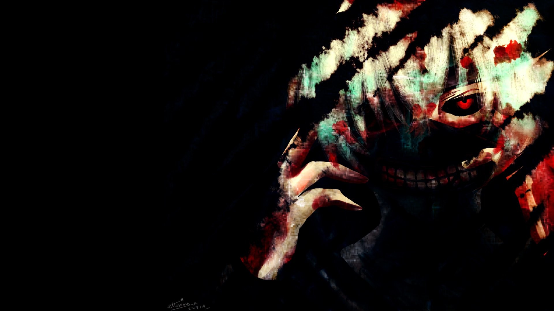 Ken Kaneki, Tokyo Ghoul, Maschera da ghoul, Sfondo nero, 1920x1080, wallpaper desktop
