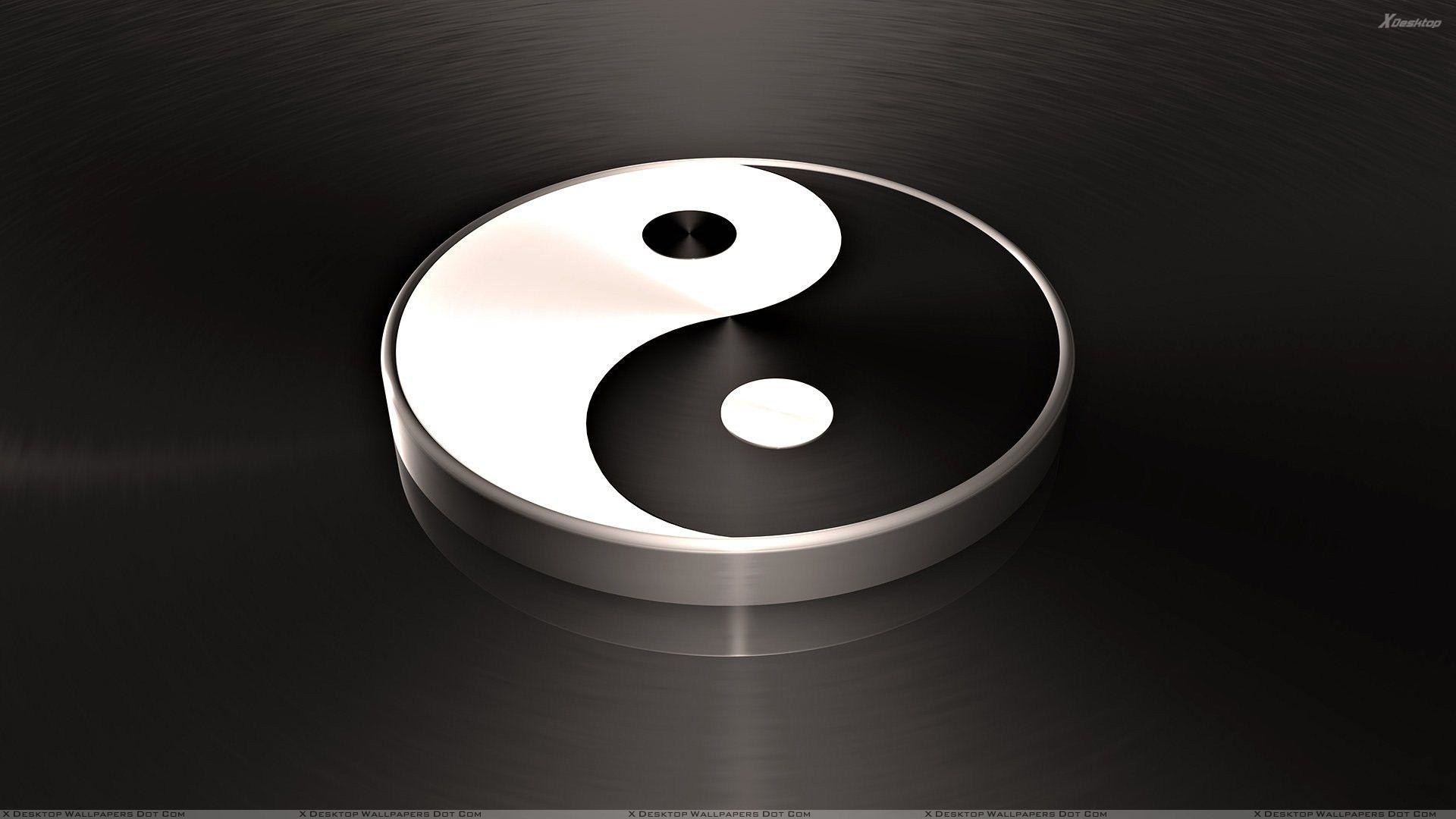 Yin e yang, Metallo, Rendering 3D, Full HD, sfondo per PC e portatile