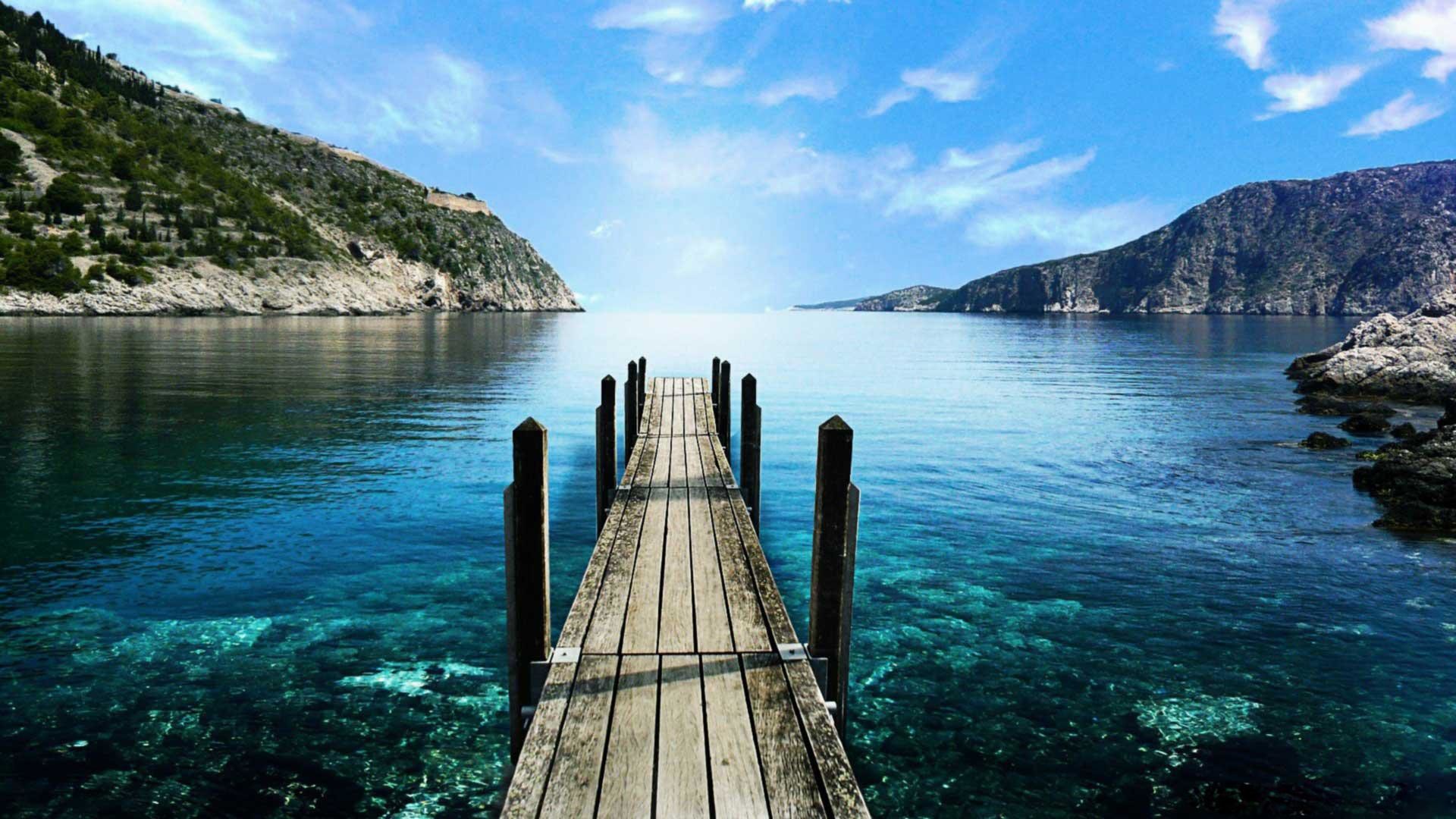 Pontile, Mare, Baia, Acqua cristallina, Full HD, sfondo per portatile