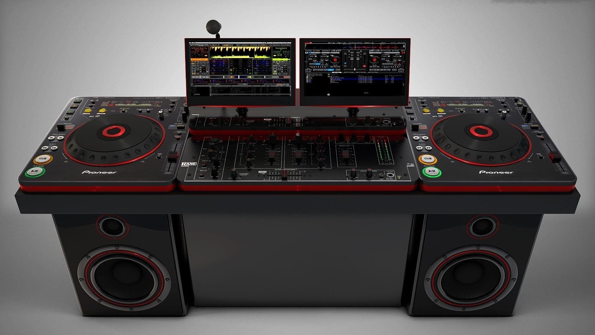 Postazione DJ, Pioneer, Casse, Monitor, Rendering 3D, 1920x1080, sfondo per PC