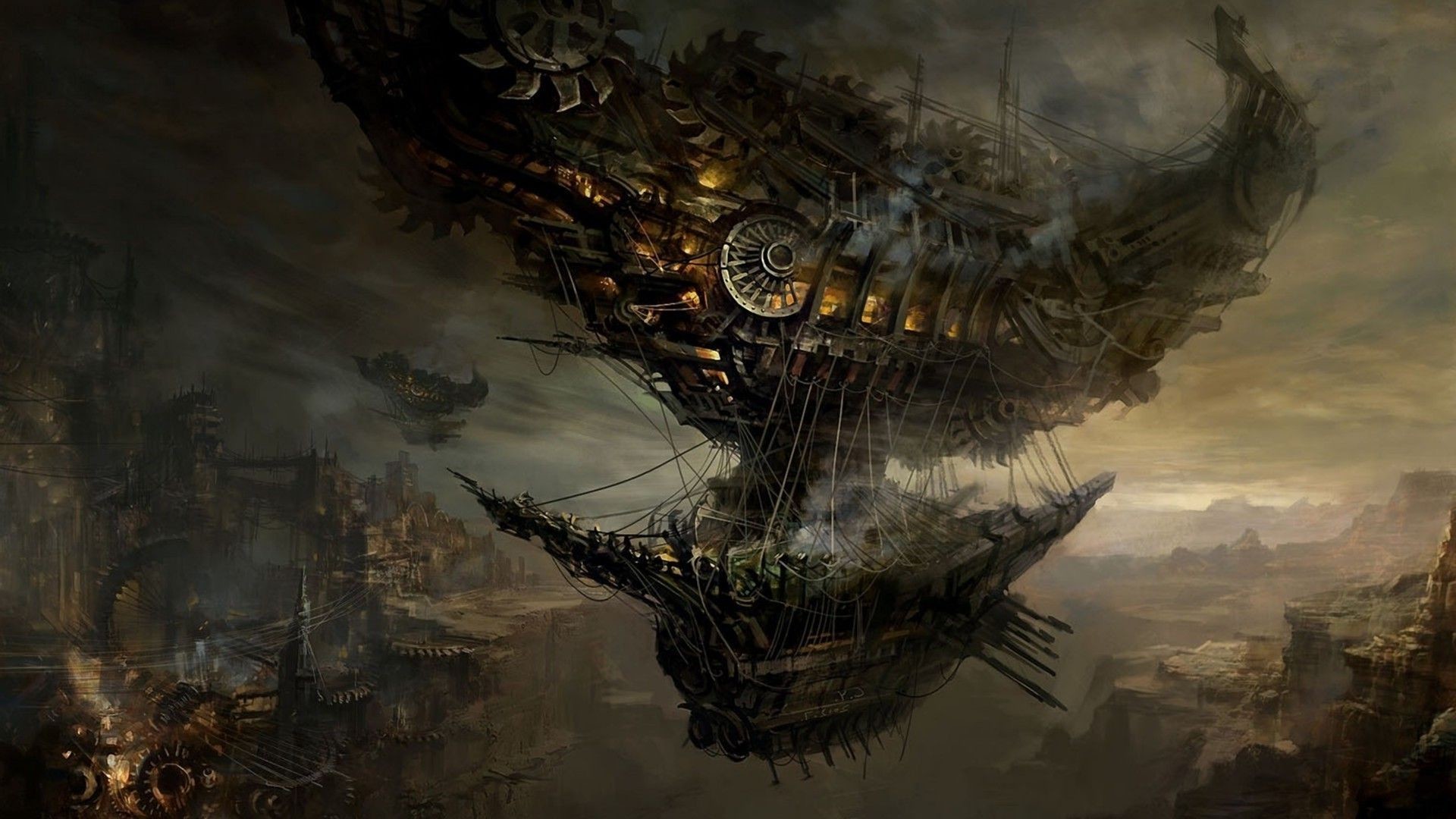 Nave volante, Dirigibile, Fantasy, Arte digitale, 16:9 Full HD, sfondo widescreen