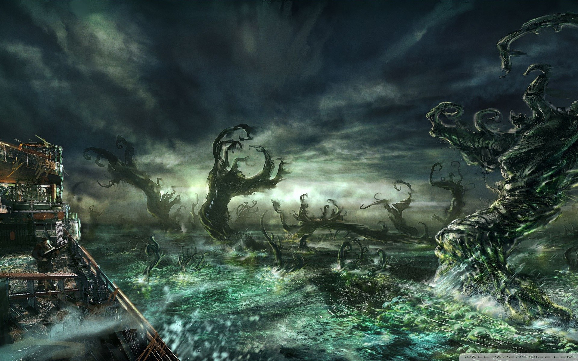Mostri tentacolari, Tempesta, Horror, Fantasy, 1920x1200, sfondo MacBook Pro