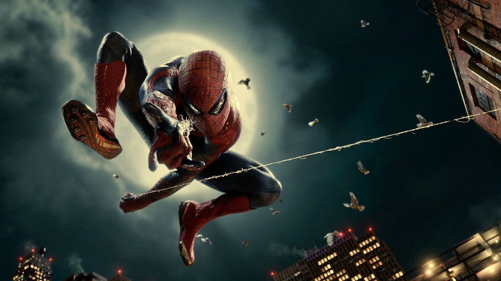 Spider-Man, The Amazing Spider-Man, Luna, Notte, 16:9 Full HD, sfondo widescreen