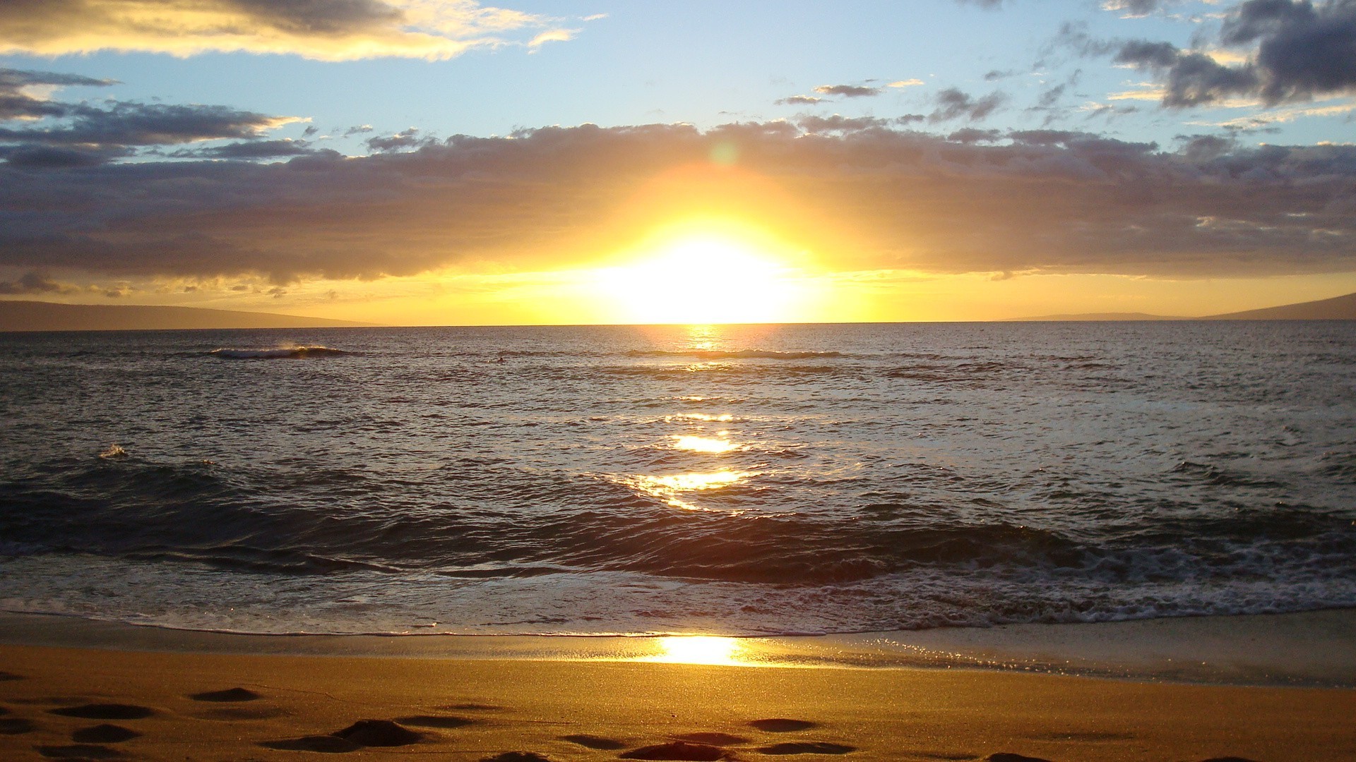 Hawaii, Tramonto, Oceano, Spiaggia, Onde, Full HD, sfondo per PC e portatile