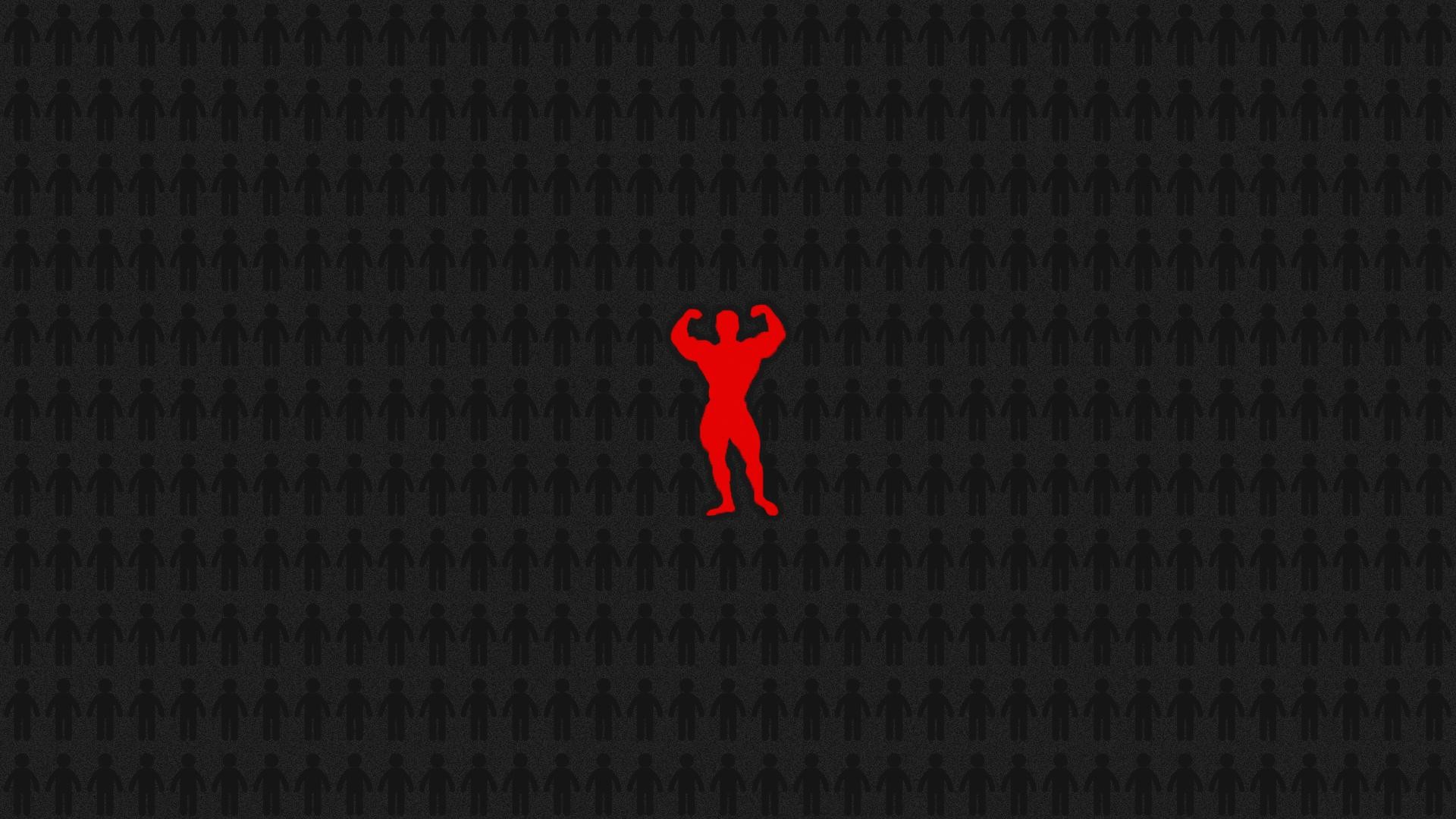 Culturista, Silhouette rossa, Sfondo scuro, Minimalismo, Full HD, wallpaper per computer