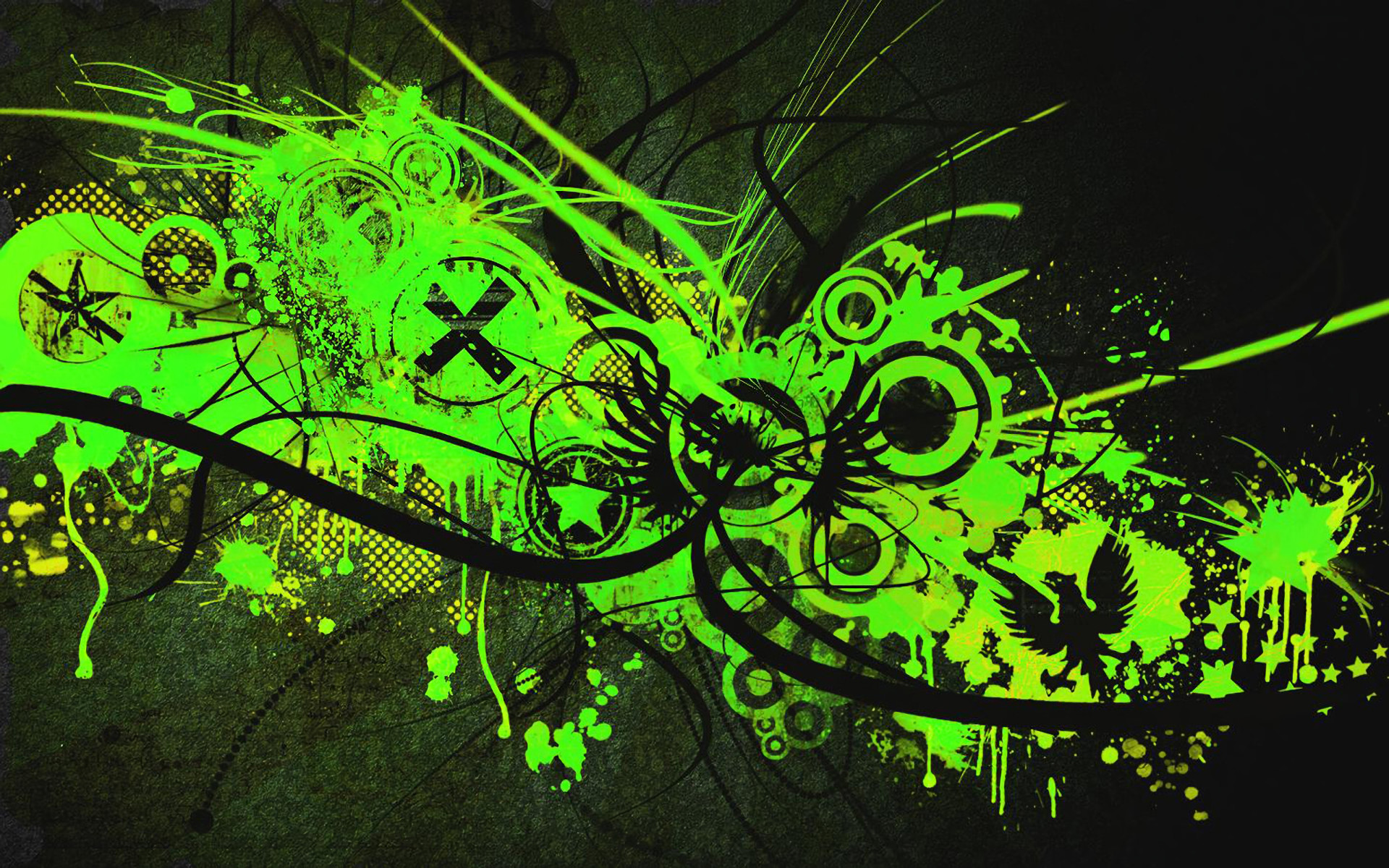 Arte vettoriale, Schizzi, Verde neon, Sfondo nero, Full HD, wallpaper per PC
