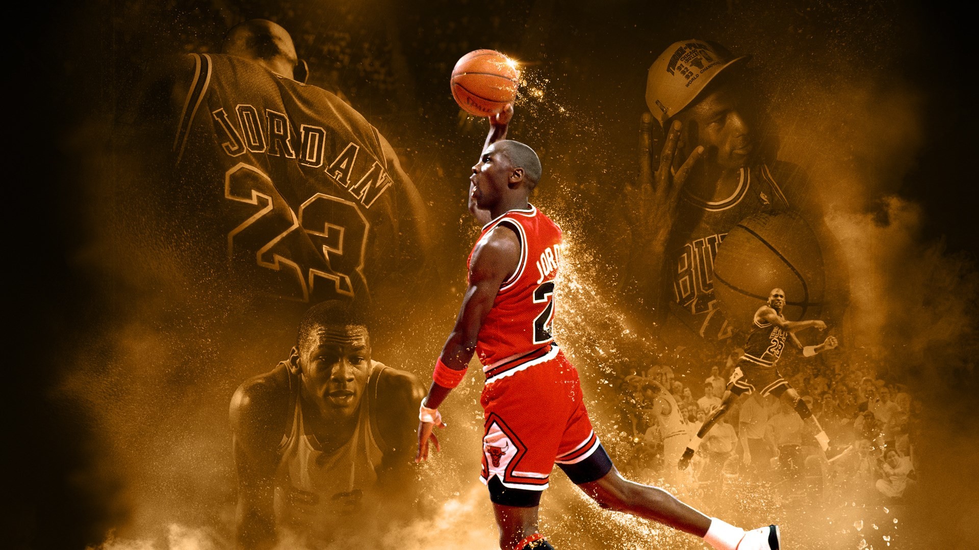 Michael Jordan, Chicago Bulls, Numero 23, Arte digitale, Oro, Full HD, sfondo desktop