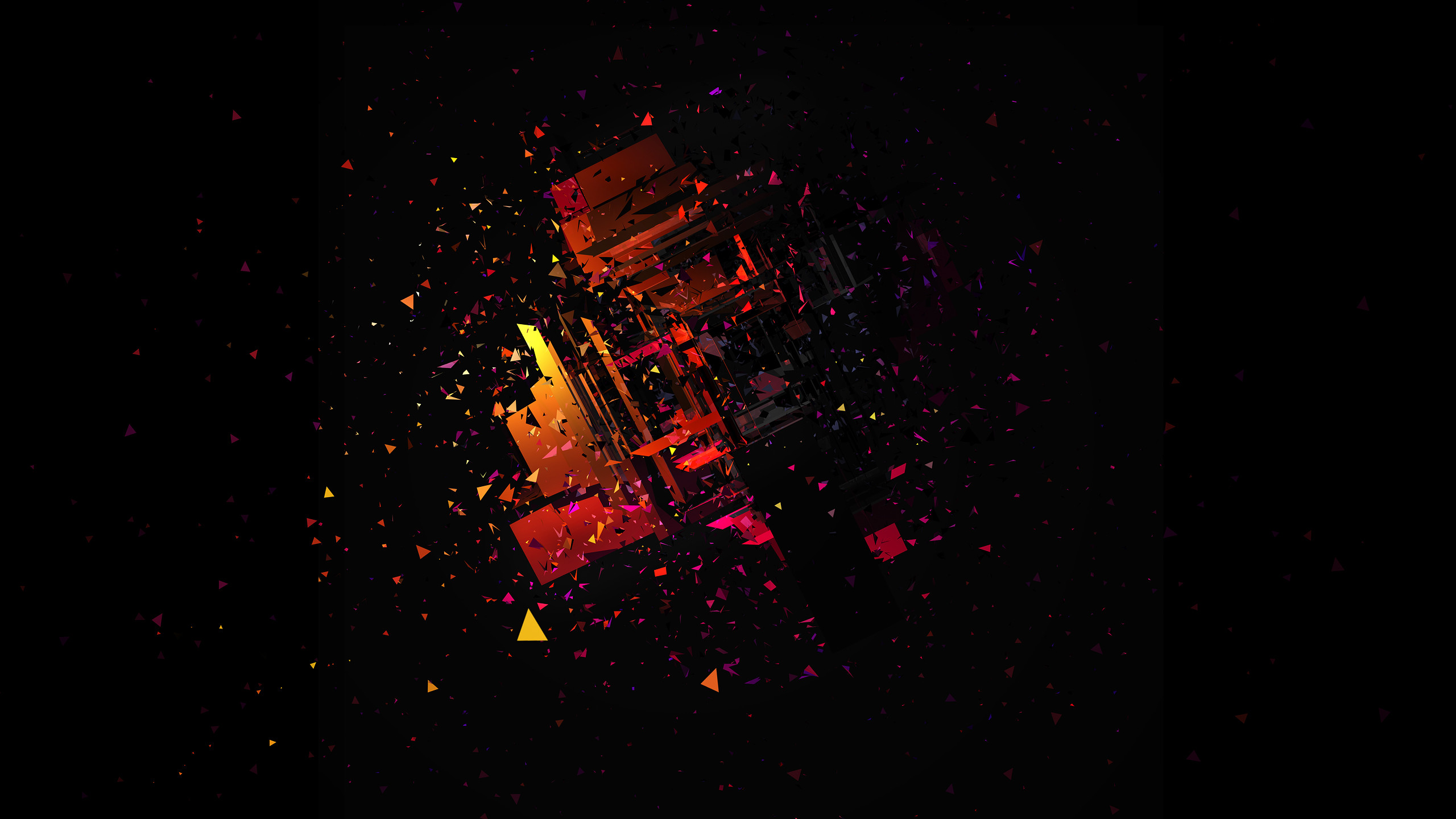 Esplosione di particelle, Sfondo nero, Astratto, 2560x1440, wallpaper desktop