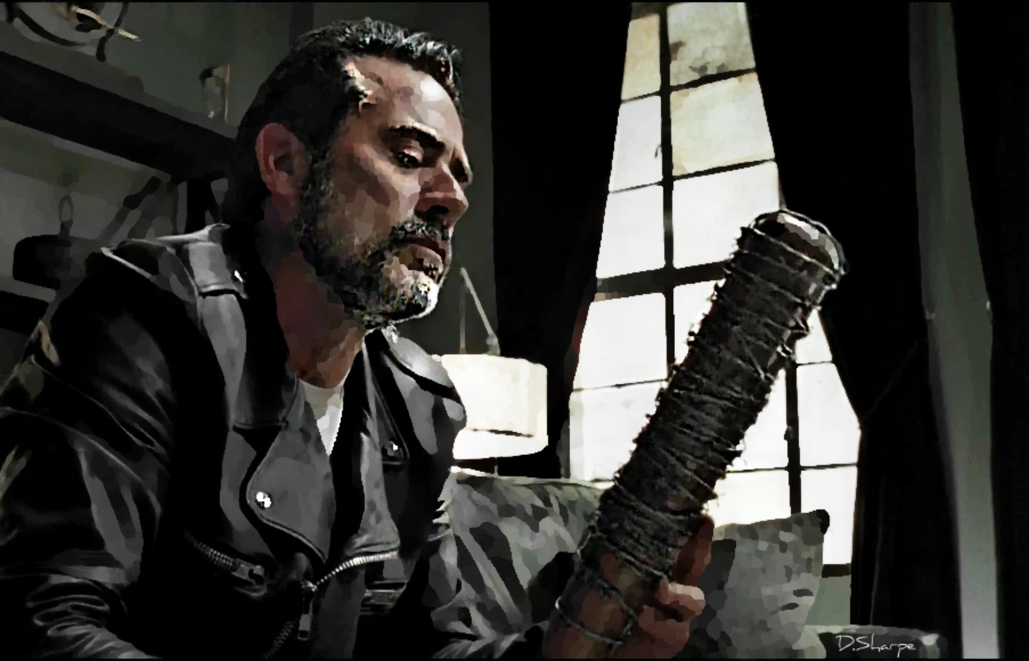 Negan, Jeffrey Dean Morgan, The Walking Dead, Lucille, Bianco e nero, sfondo Full HD per PC