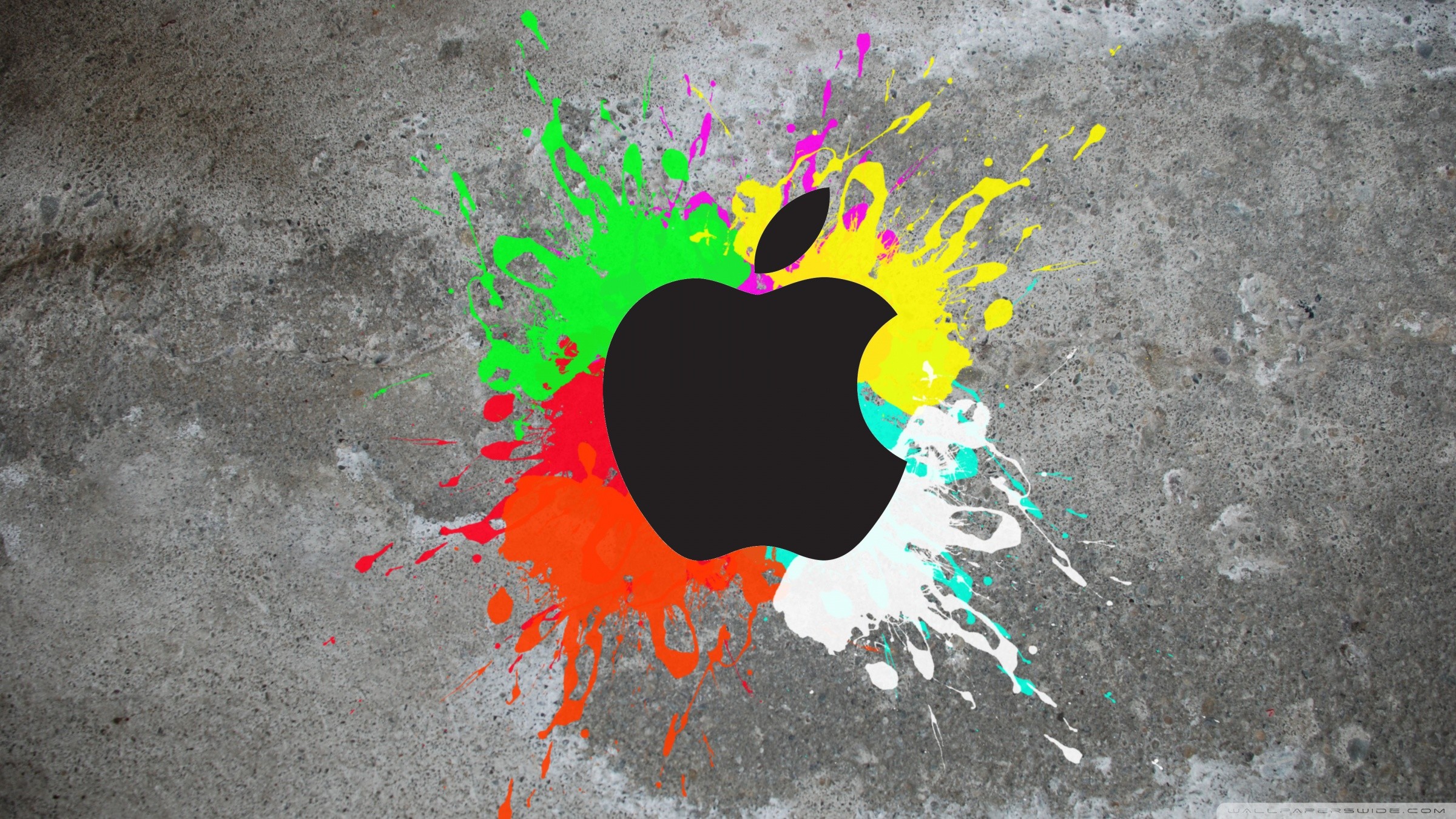 Apple, Logo, Schizzi di colore, Cemento, Full HD, sfondo per portatile