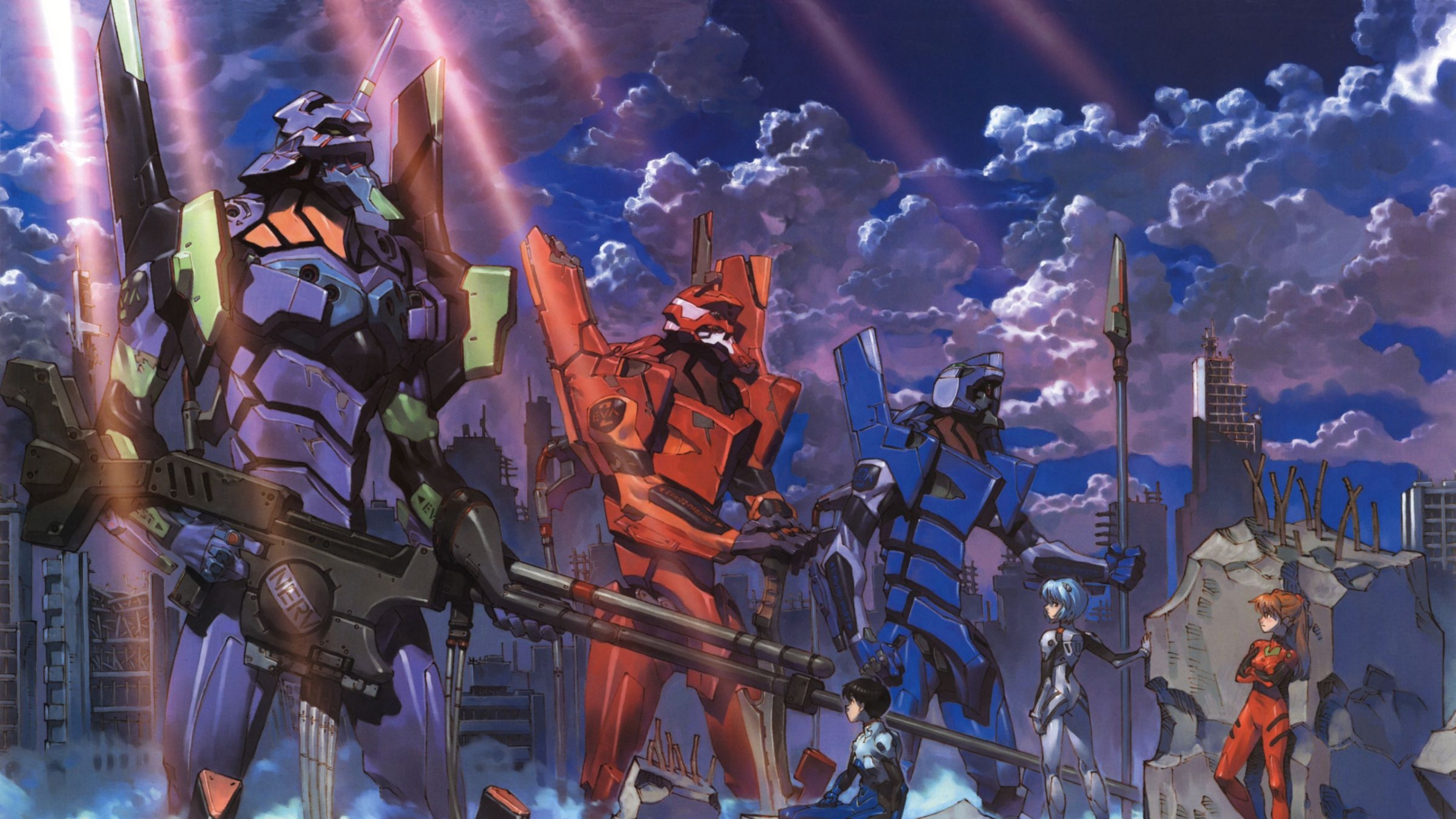 Neon Genesis Evangelion, EVA-01, EVA-02, Rei Ayanami, Asuka Langley, Mecha, sfondo Windows 11