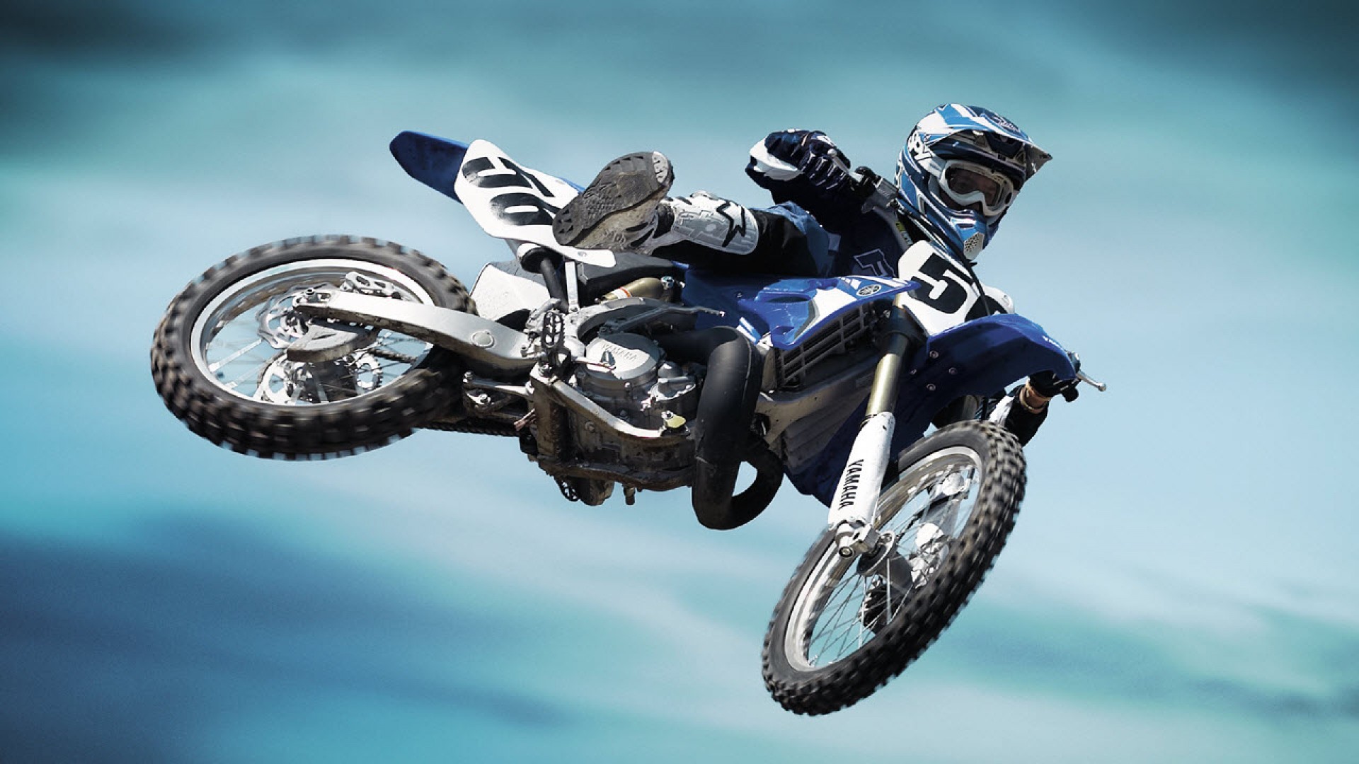 Yamaha, Motocross, Salto, Cielo, 16:9 Full HD, sfondo widescreen