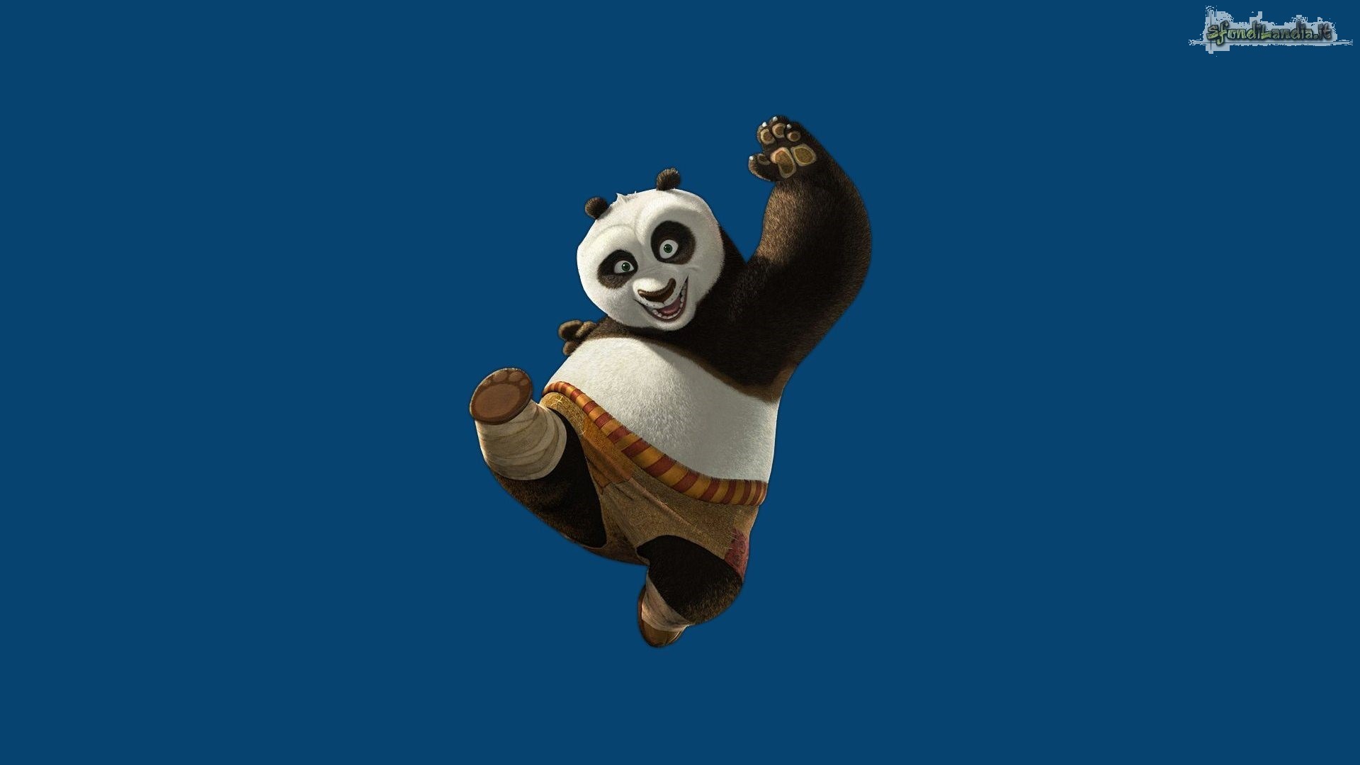 Po, Kung Fu Panda, Sfondo blu, Full HD, wallpaper per portatile