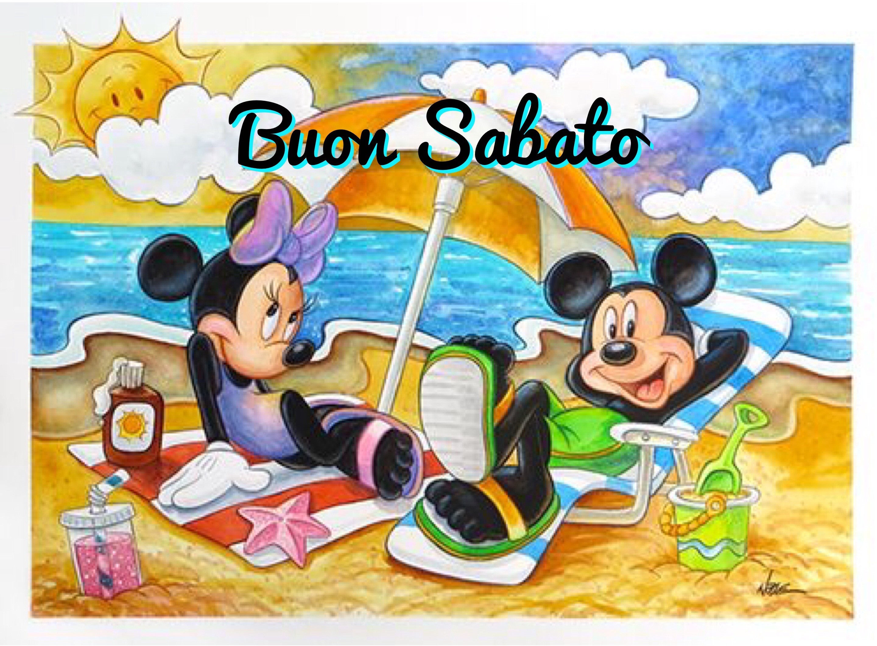 Buon sabato, Topolino, Minnie, Spiaggia, Disney, 2K, sfondo per PC e portatile