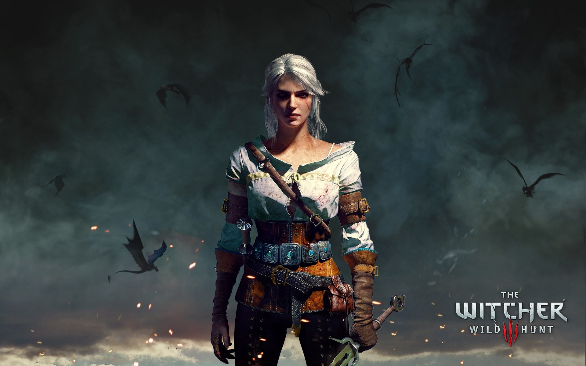 Ciri, The Witcher 3: Wild Hunt, Corvi, Spada, Full HD, sfondo desktop
