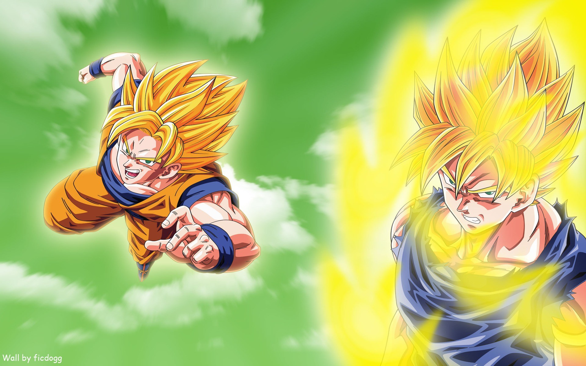 Son Goku, Super Saiyan, Dragon Ball Z, Cielo verde, Volo, 1920x1200, immagine di sfondo