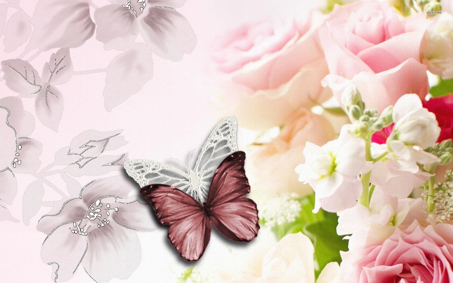 Farfalla, Rose, Toni pastello, 16:10 Full HD, sfondo widescreen