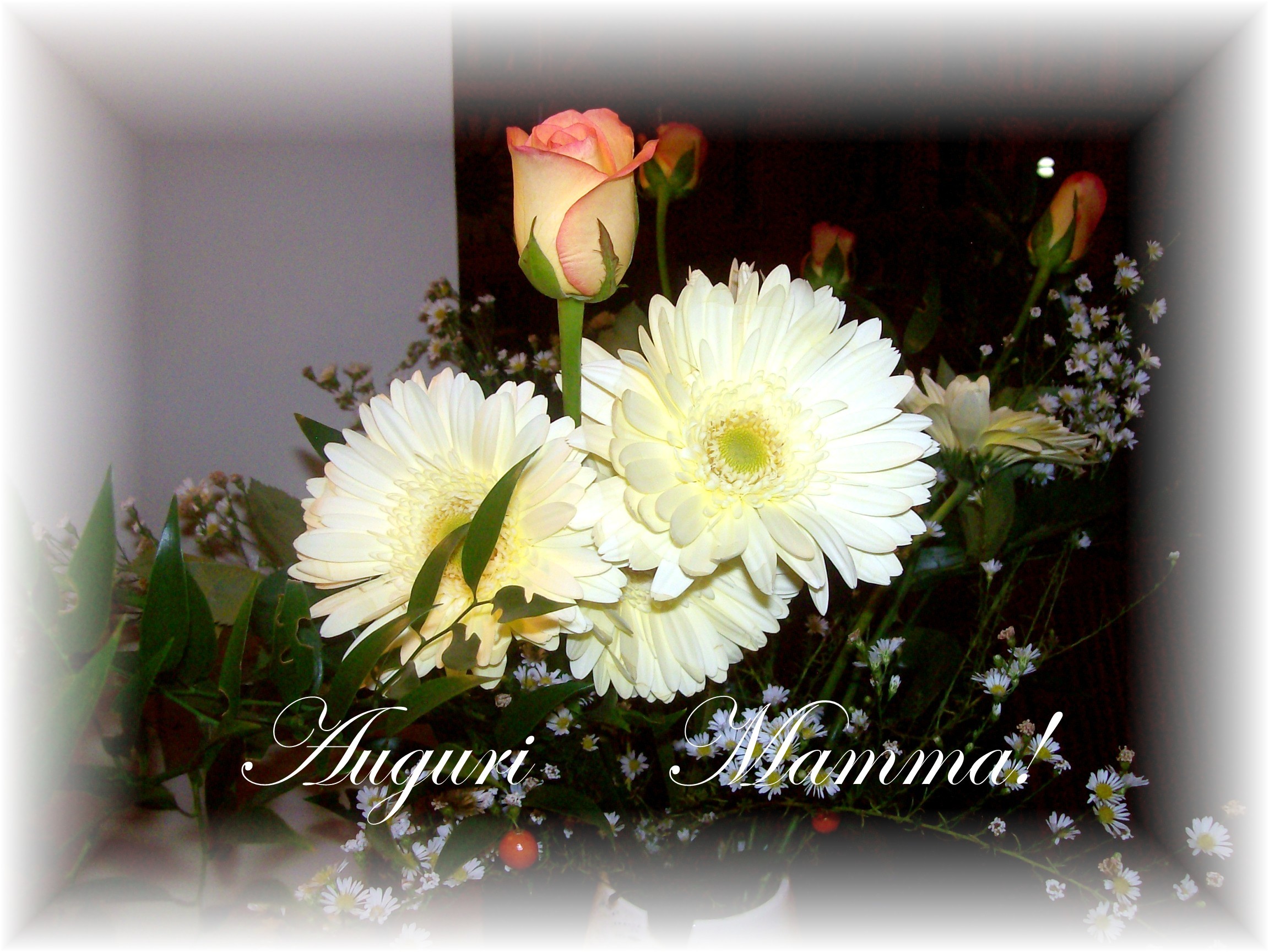 Auguri Mamma, Gerbere, Rose, Bouquet, sfondo per iPad e tablet