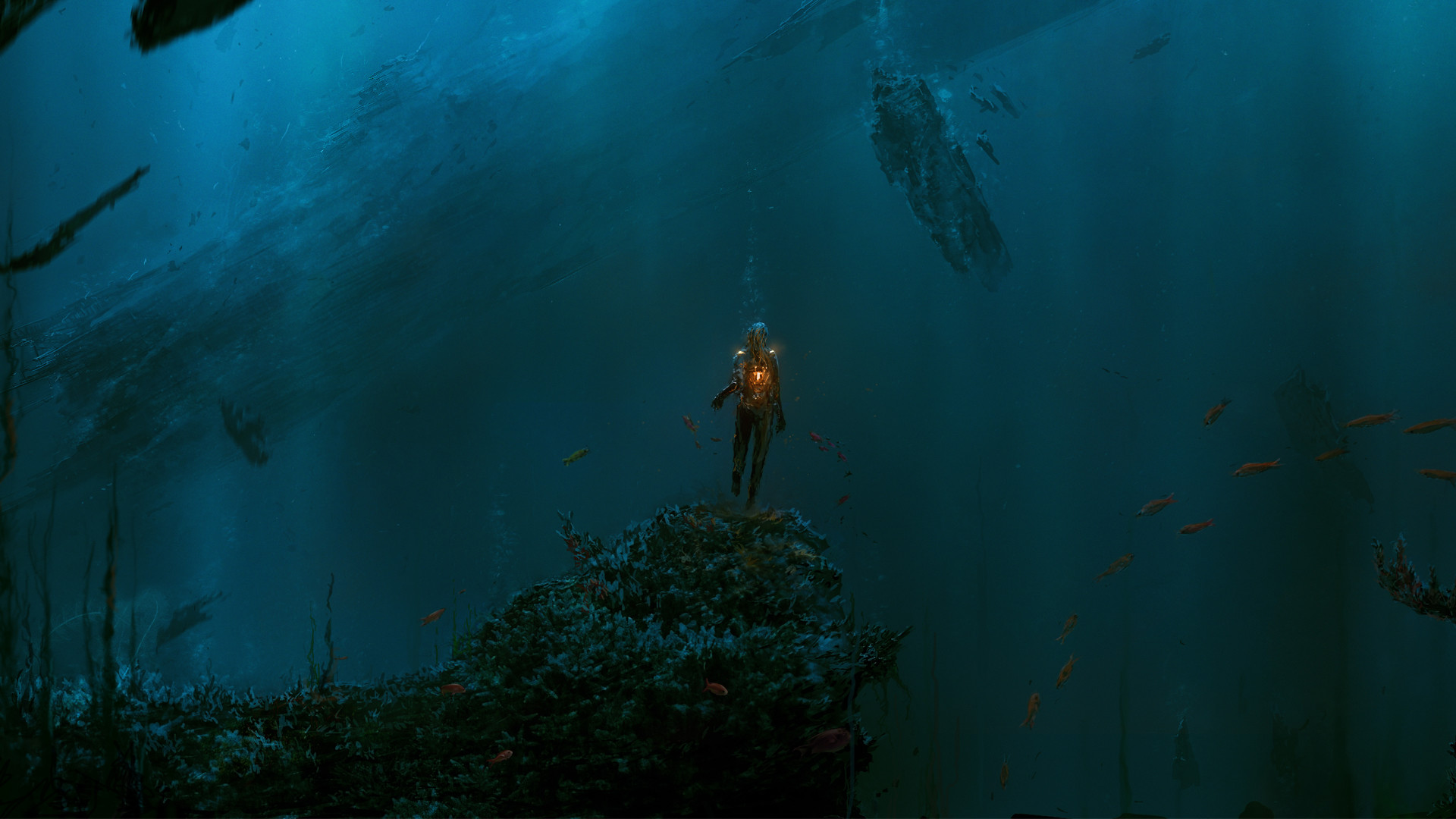 Palombaro, Abisso, Fantasy, Blu scuro, Full HD 1080p, sfondo desktop