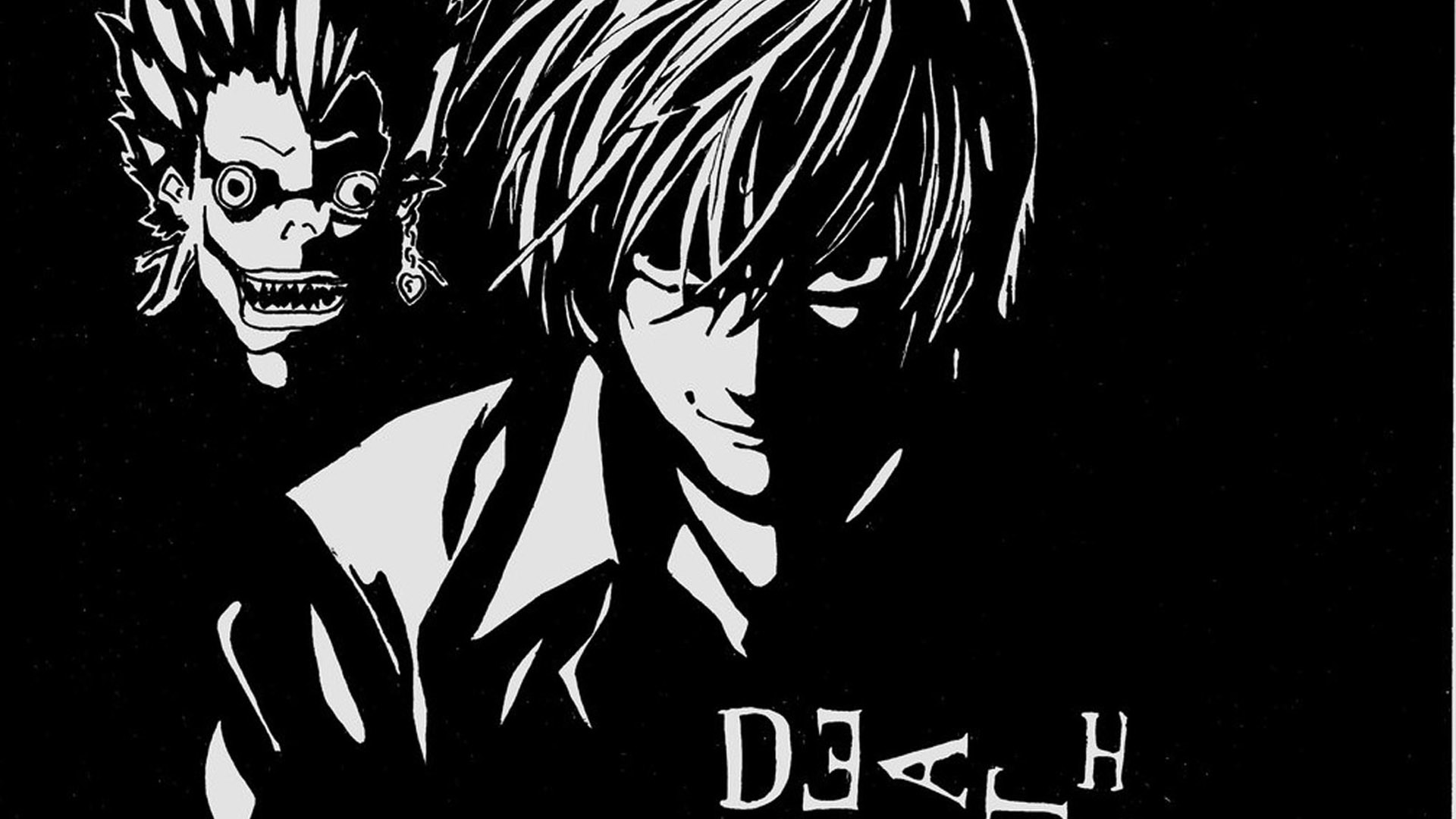 Light Yagami, Ryuk, Death Note, Bianco e nero, Full HD, sfondo desktop