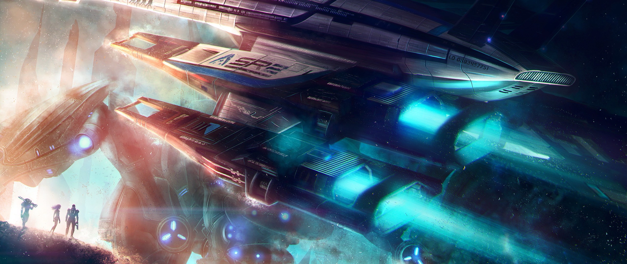 SSV Normandy, Mass Effect, Astronave, Fantascienza, 2560x1080, immagine di sfondo