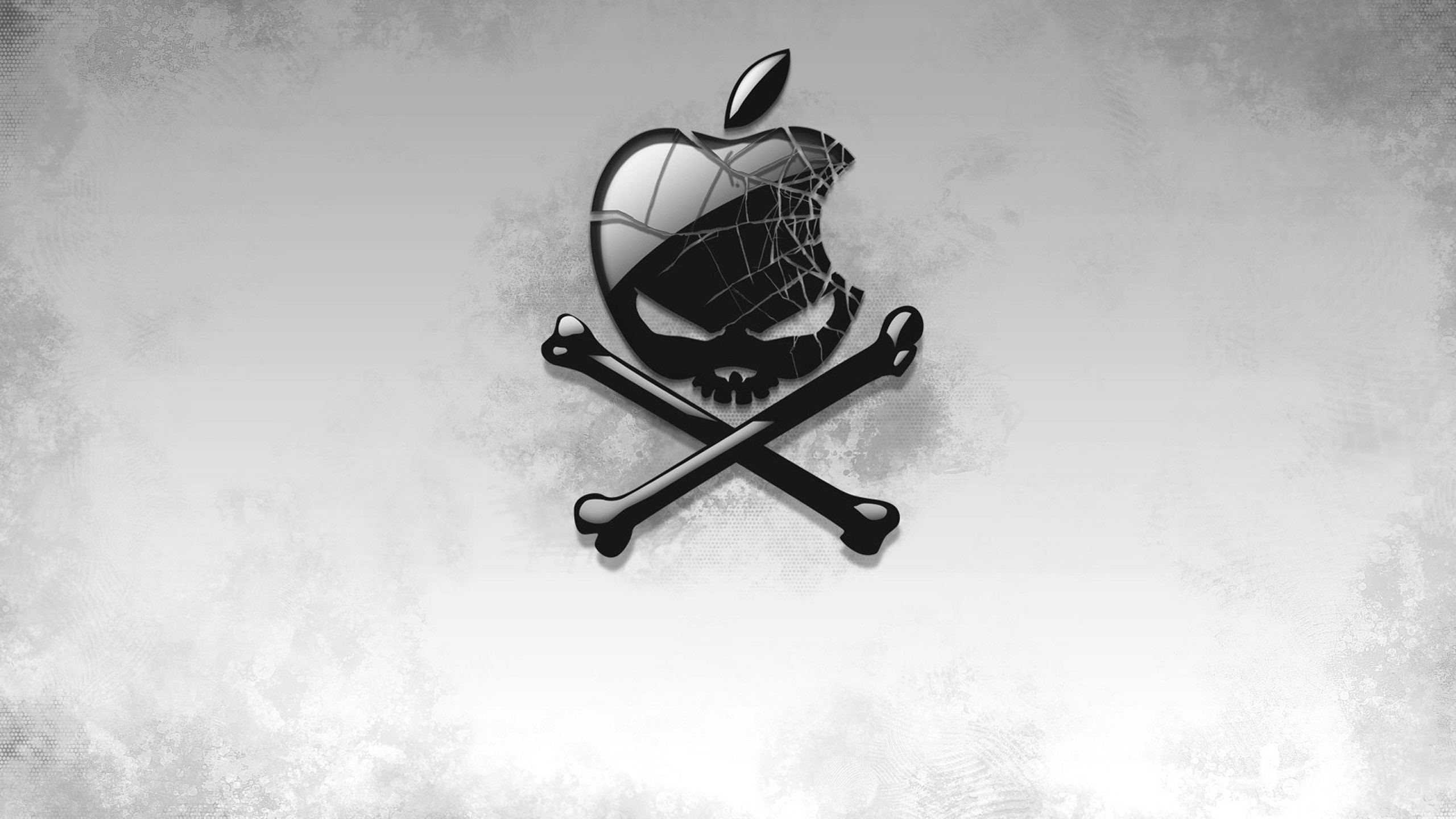 Logo Apple, Teschio e ossa incrociate, Grigio, Minimalista, 16:9 2K, sfondo widescreen
