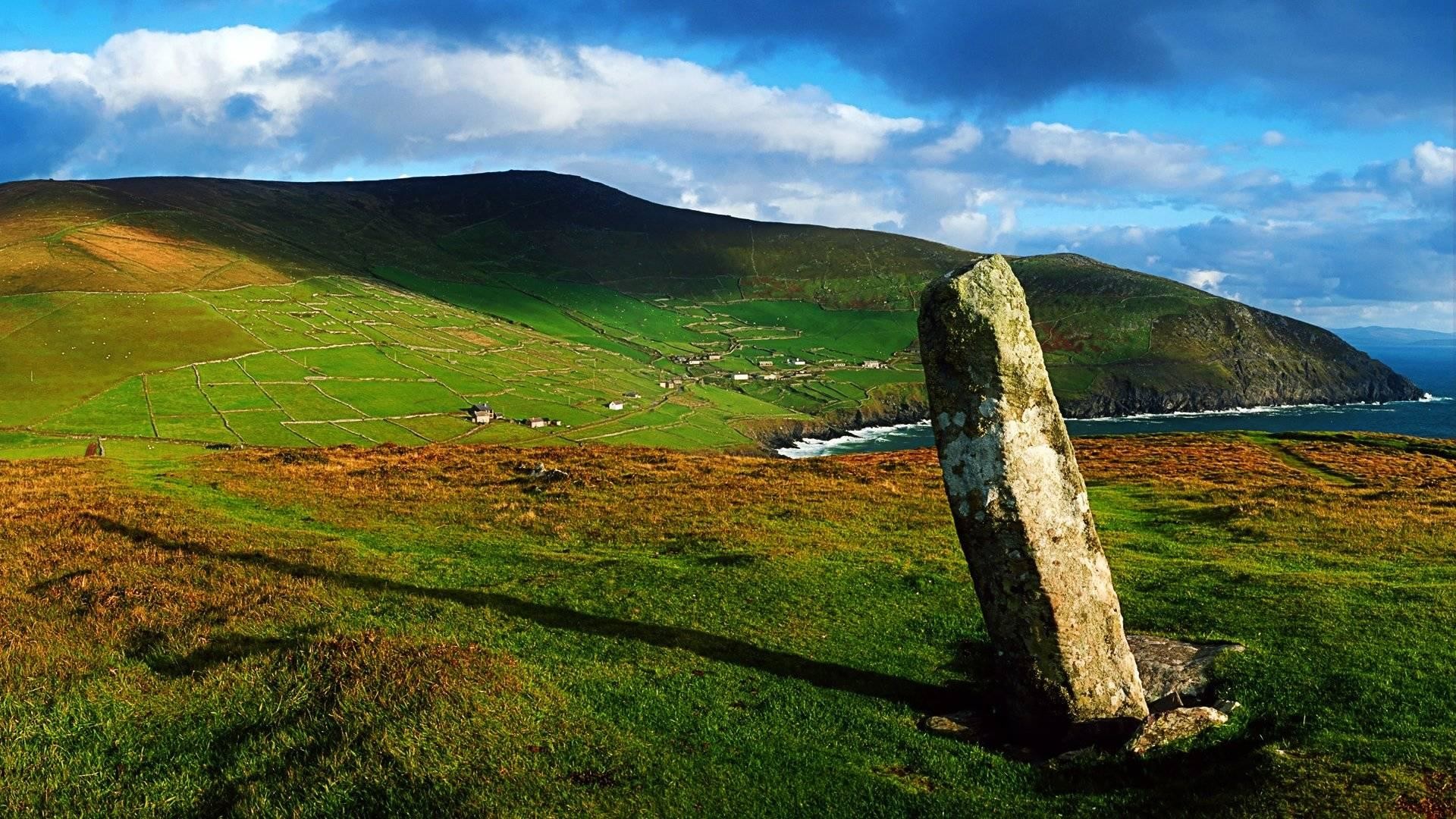 Menhir, Irlanda, Colline, Costa, 16:9 Full HD, wallpaper widescreen