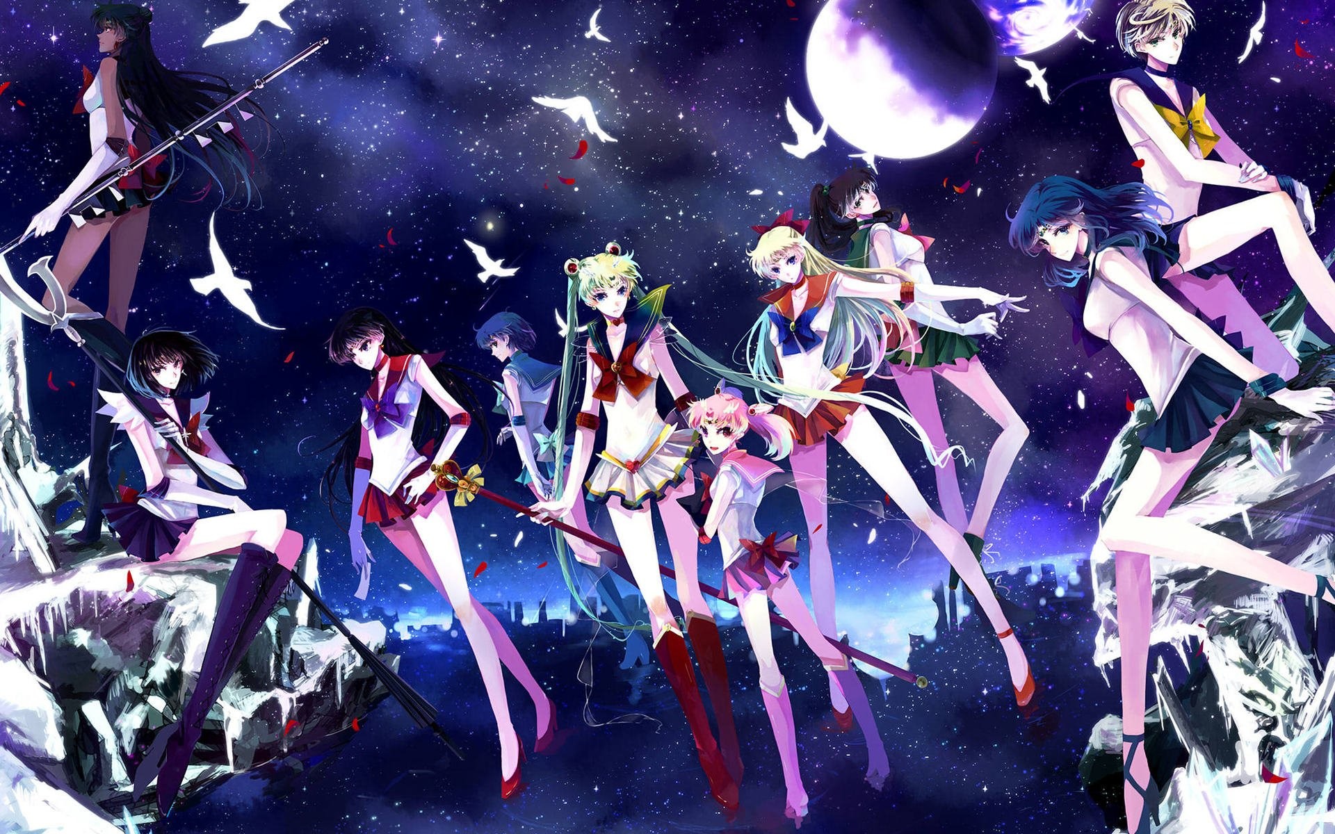 Sailor Senshi, Sailor Moon, Notte stellata, Luna, Full HD, sfondo per portatile