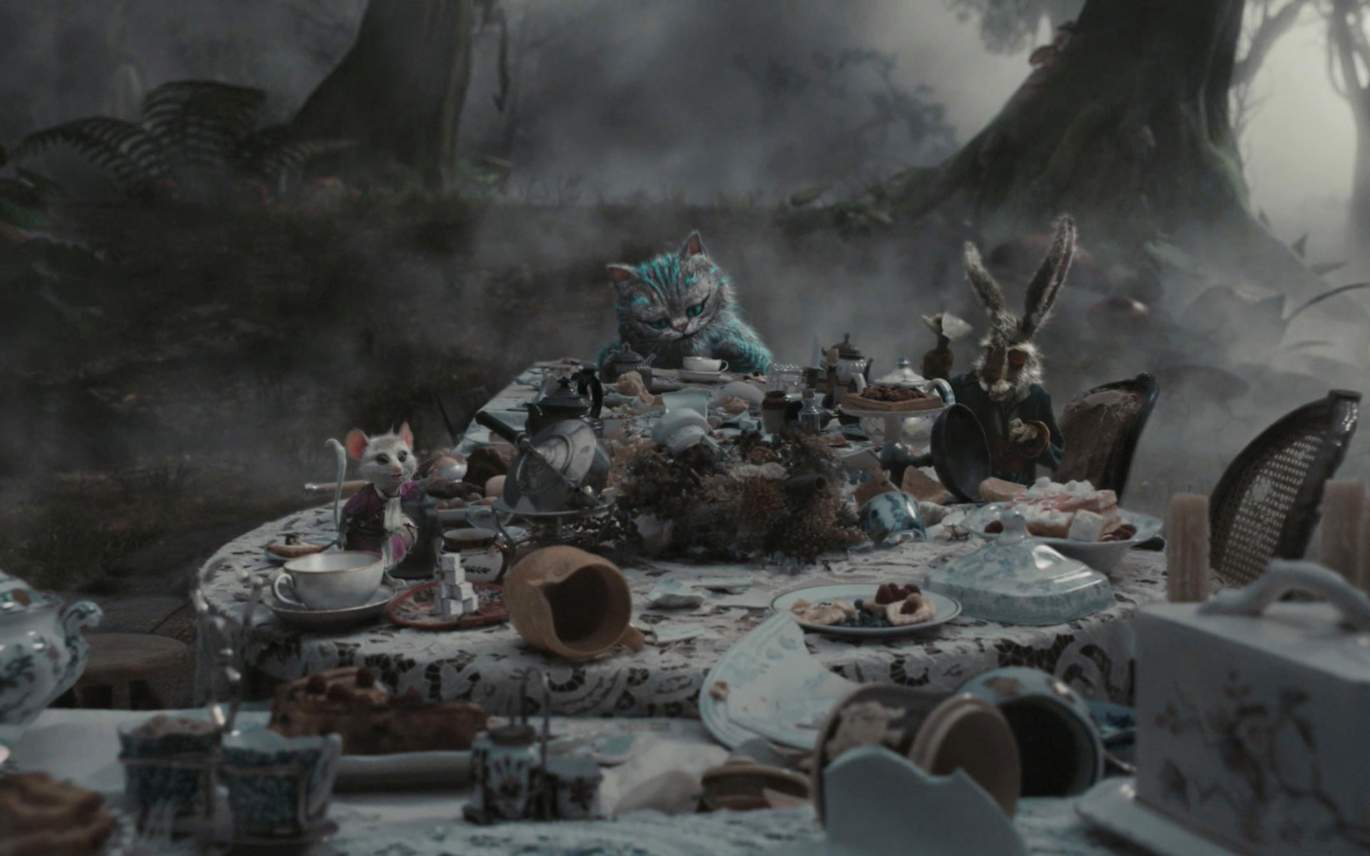 Tea party, Stregatto, Leprotto Bisestile, Alice in Wonderland (2010), Nebbia, immagine di sfondo