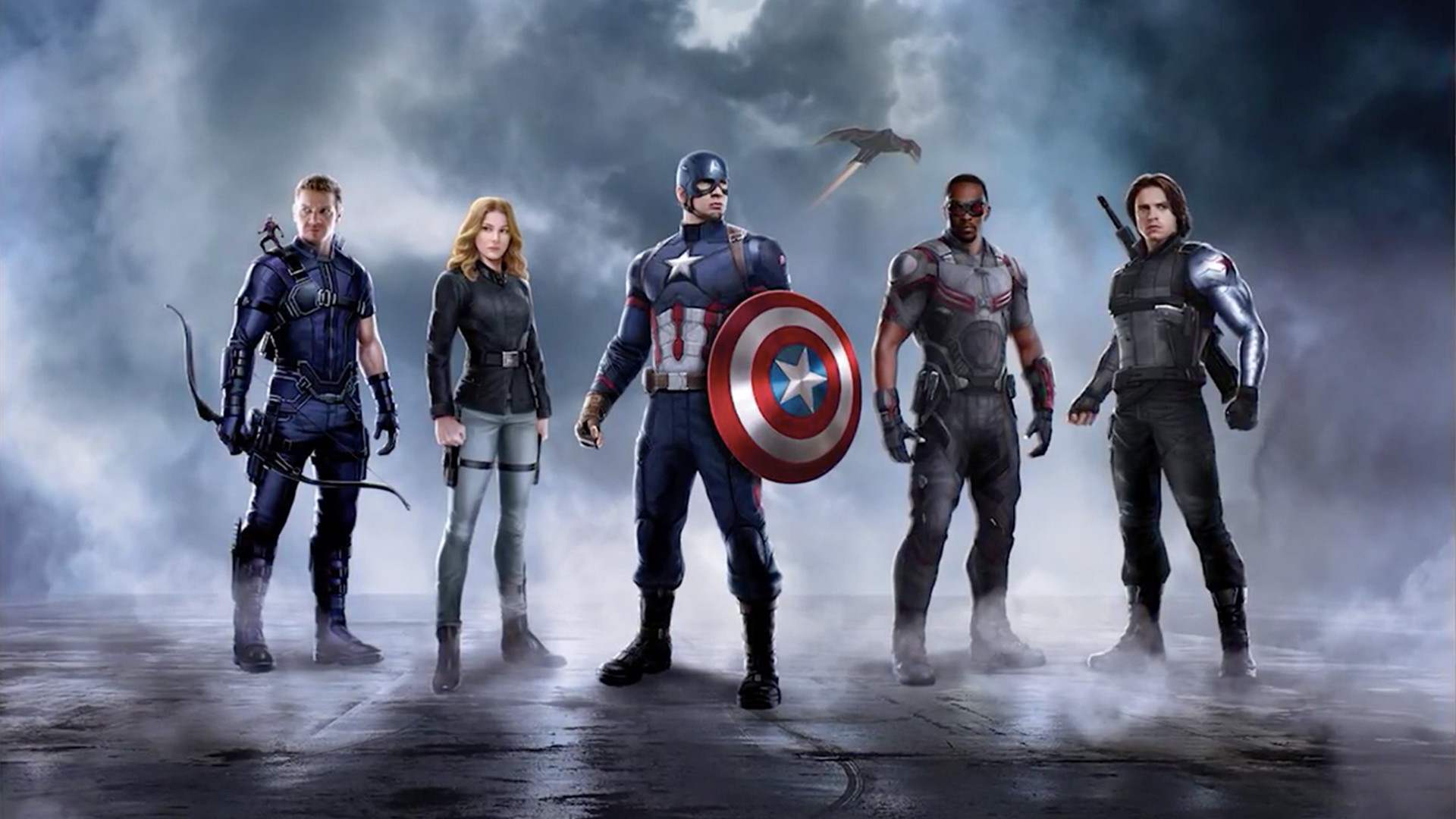 Capitan America, Occhio di Falco, Sharon Carter, Falcon, Bucky Barnes, Captain America: Civil War, sfondo Full HD
