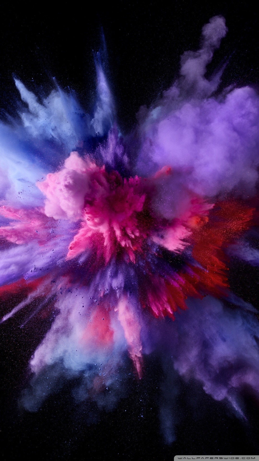 Esplosione di polvere, Holi, Viola, Rosa, Sfondo nero, Full HD, wallpaper per smartphone