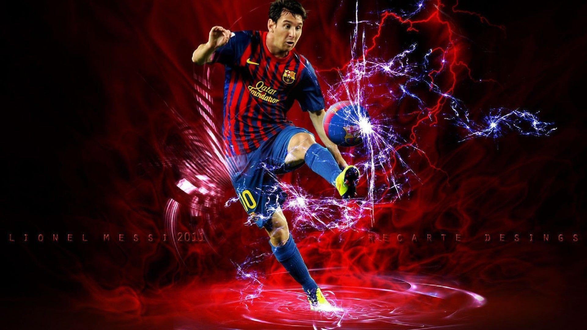 Lionel Messi, FC Barcelona, Calcio, Fulmini, Rosso, Full HD, sfondo Windows 11