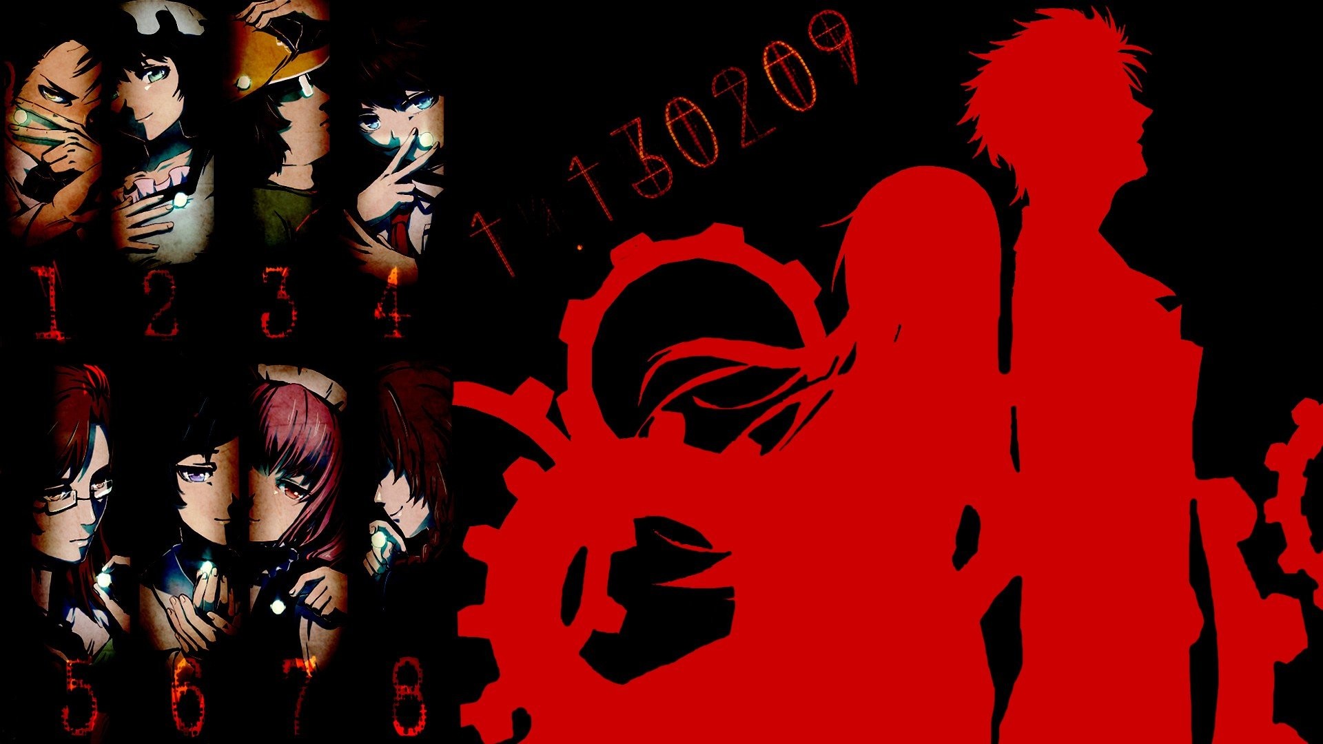 Steins;Gate, Rintaro Okabe, Kurisu Makise, Silhouette, Rosso, Full HD 1080p, sfondo desktop