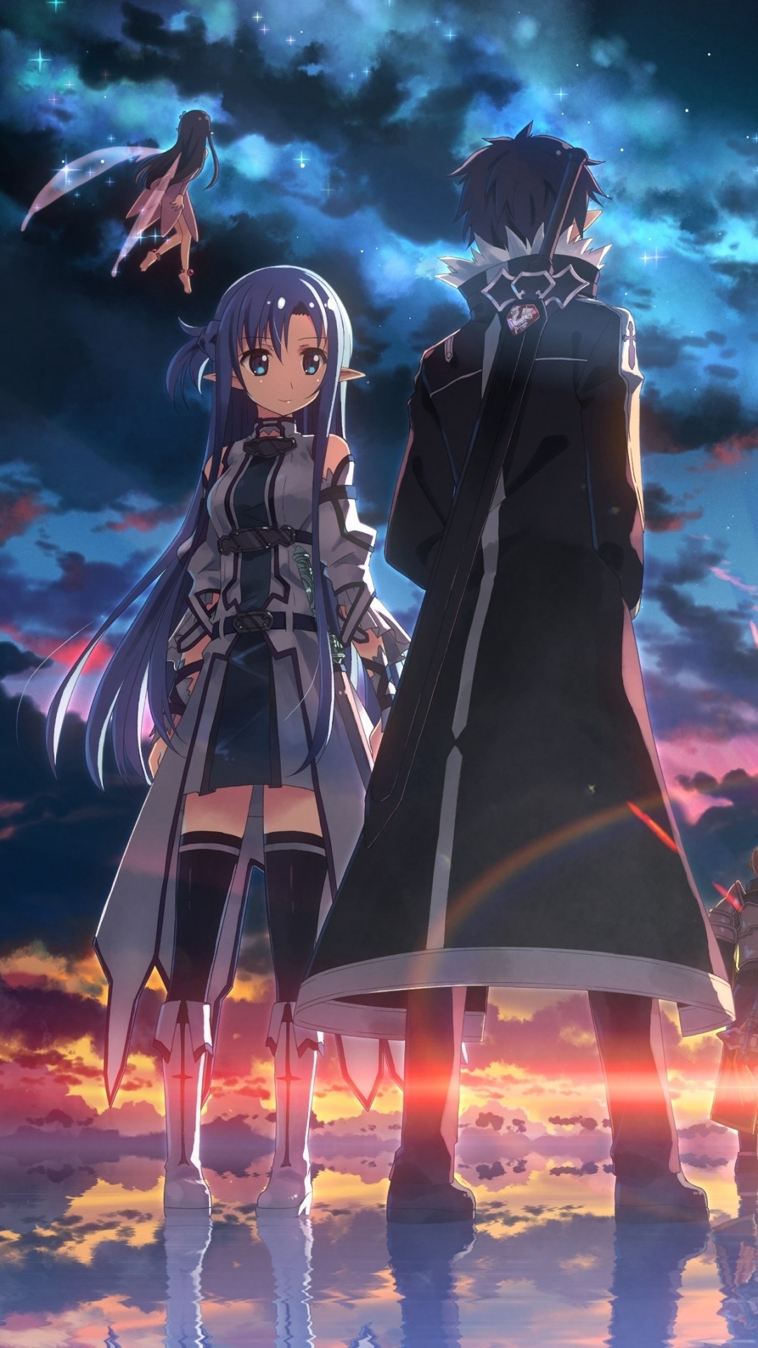 Kirito, Sinon, Sword Art Online, Tramonto, Full HD, sfondo per iPhone e Android