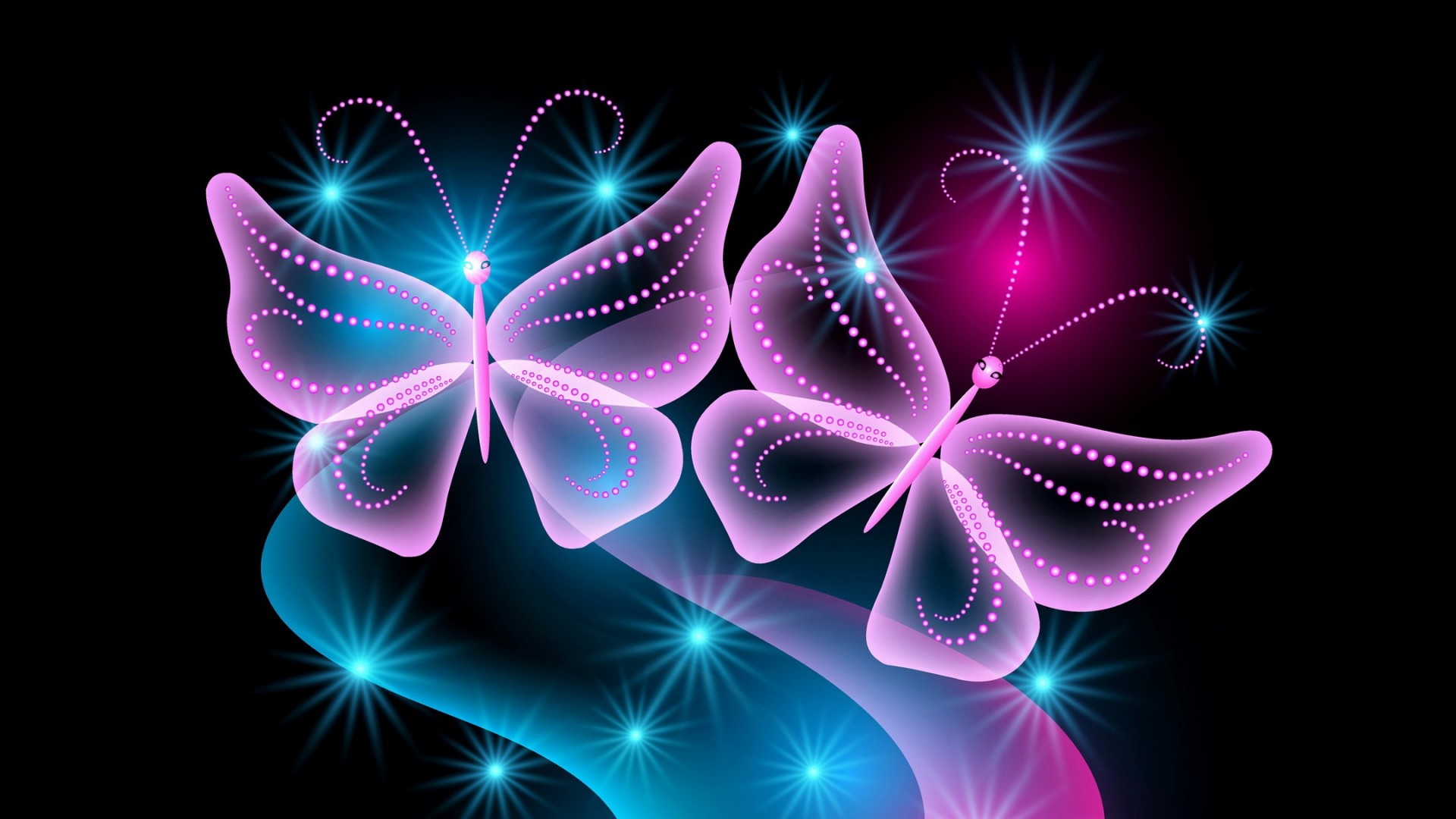 Farfalle, Rosa, Azzurro, Luci, Full HD 1080p, sfondo desktop