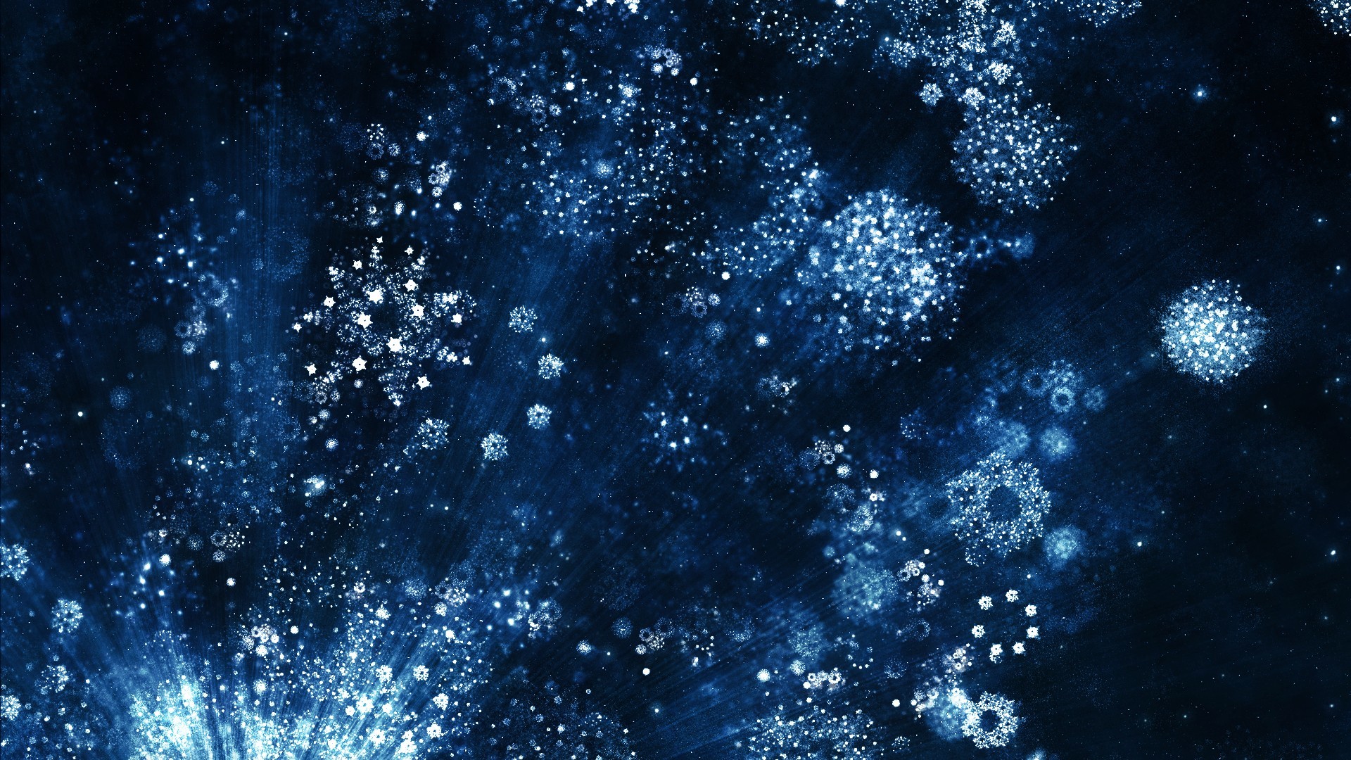 Fiocchi di neve, Bokeh, Blu, Sfondo scuro, Full HD, wallpaper per portatile