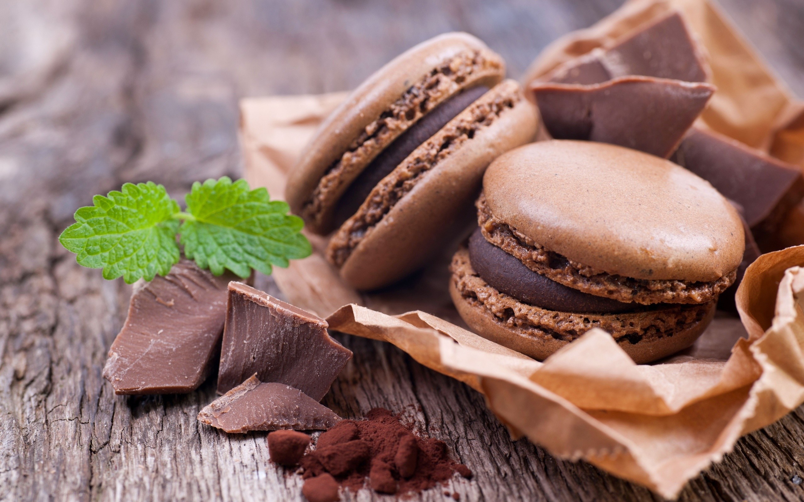 Macarons al cioccolato, Cioccolato, Menta, 2560x1600, immagine di sfondo