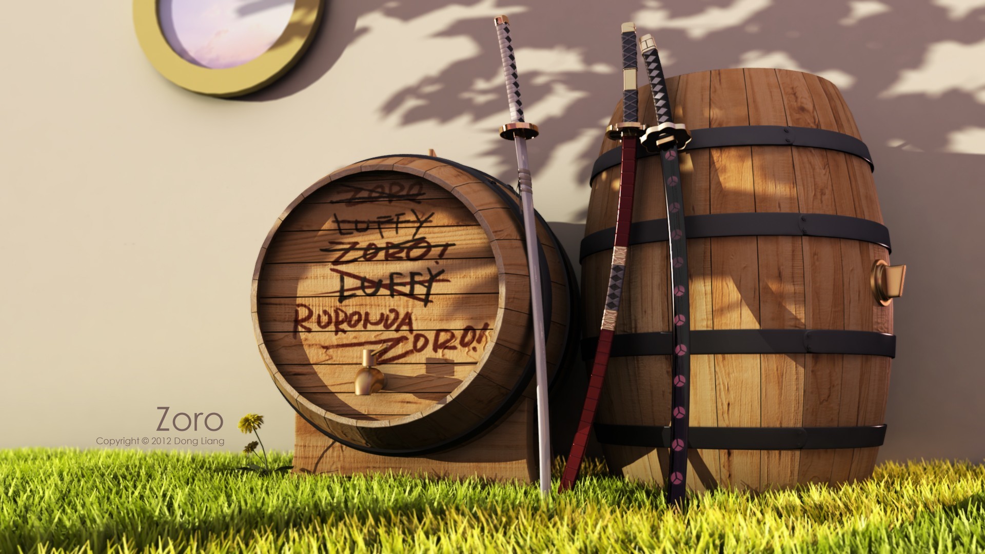 Roronoa Zoro, One Piece, Katane, Botti, Prato, Full HD, sfondo desktop
