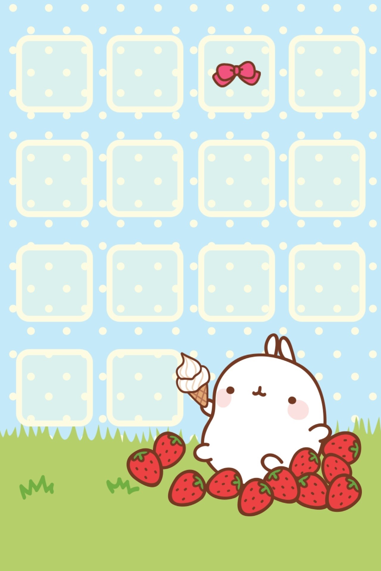 Molang, Coniglietto, Fragole, Icone, Azzurro, Full HD, schermata di blocco del cellulare
