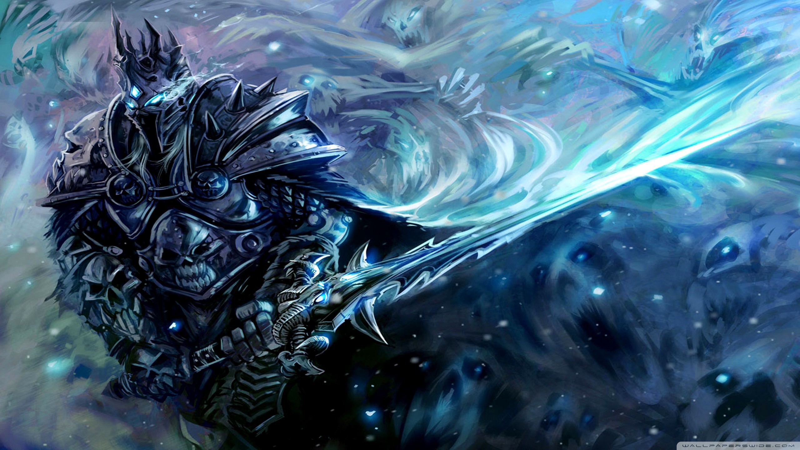 Re dei Lich, Arthas Menethil, Gelidanima, World of Warcraft, Blu, sfondo 16:9 2K