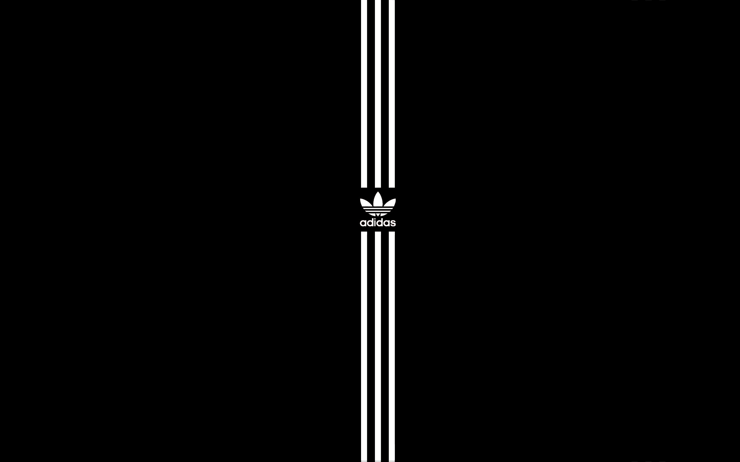 Adidas, Tre strisce, Logo trifoglio, Sfondo nero, 2K, wallpaper per PC