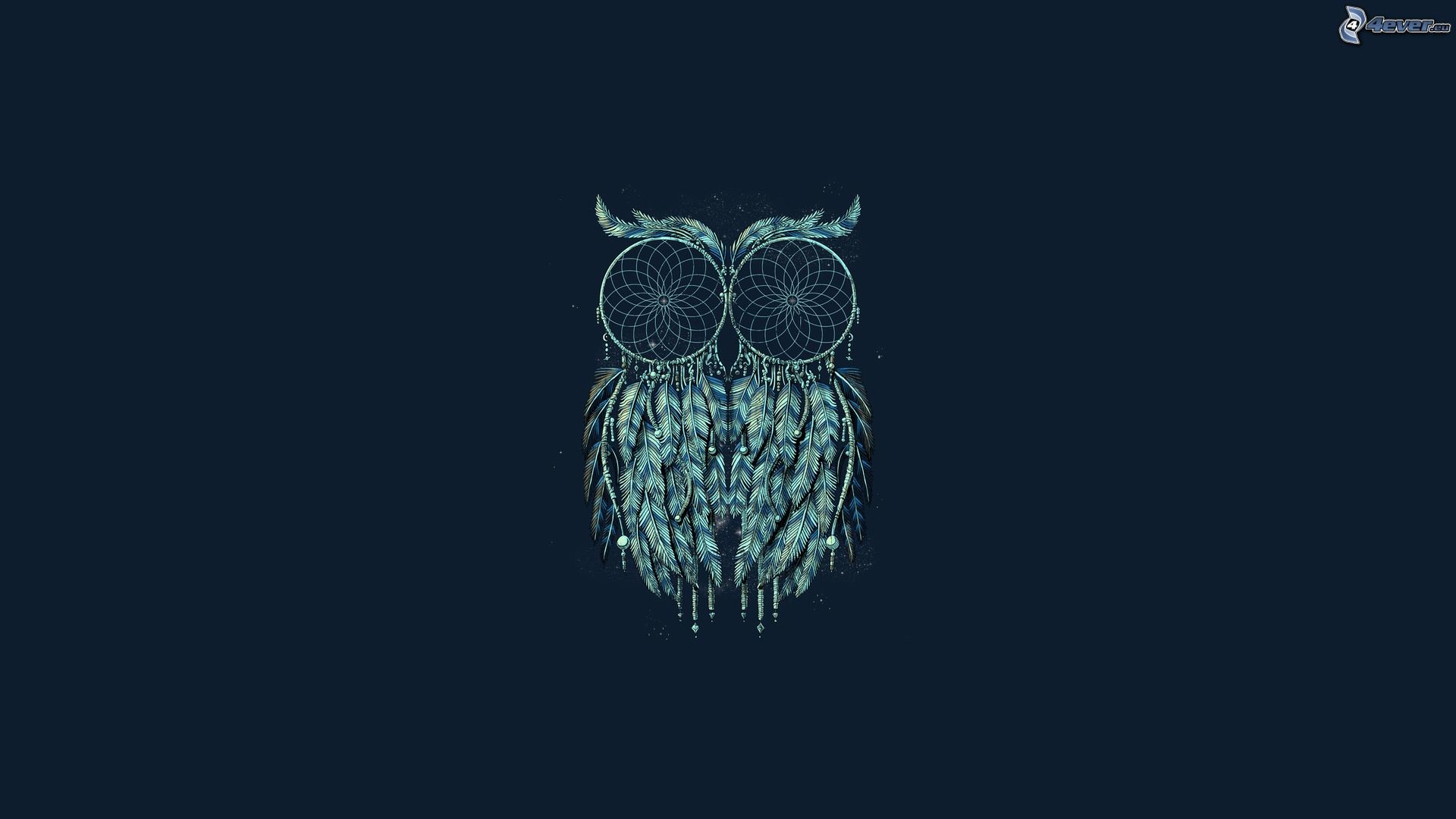 Gufo, Acchiappasogni, Minimalista, Blu scuro, Full HD, sfondo per portatile