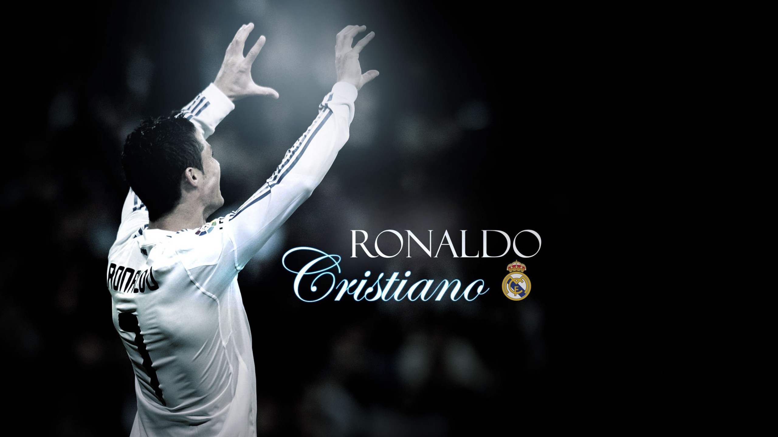 Cristiano Ronaldo, Real Madrid, Braccia alzate, Sfondo nero, 2K, wallpaper per portatile
